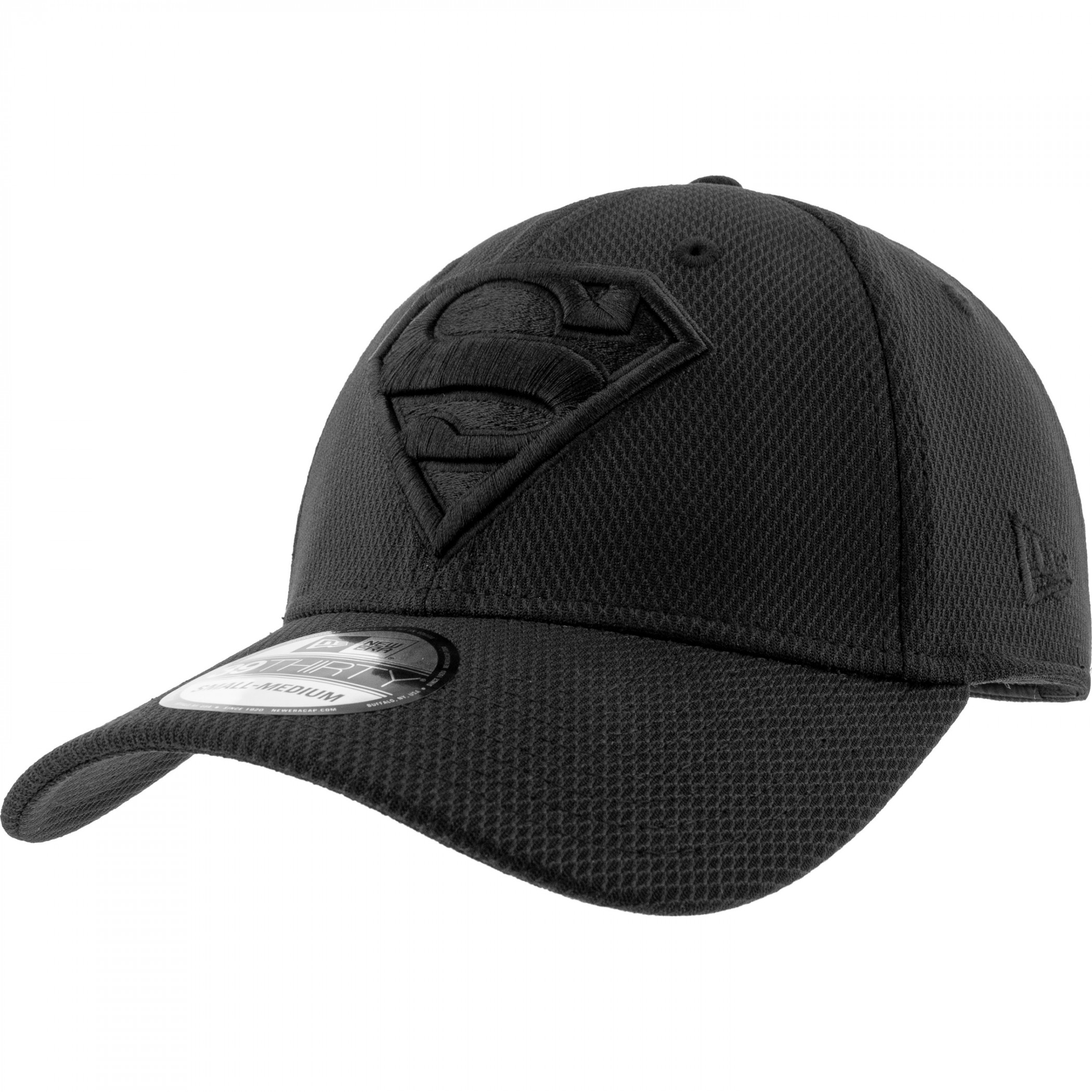 Superman Symbol Black on Black New Era 39Thirty Fitted Hat, Black