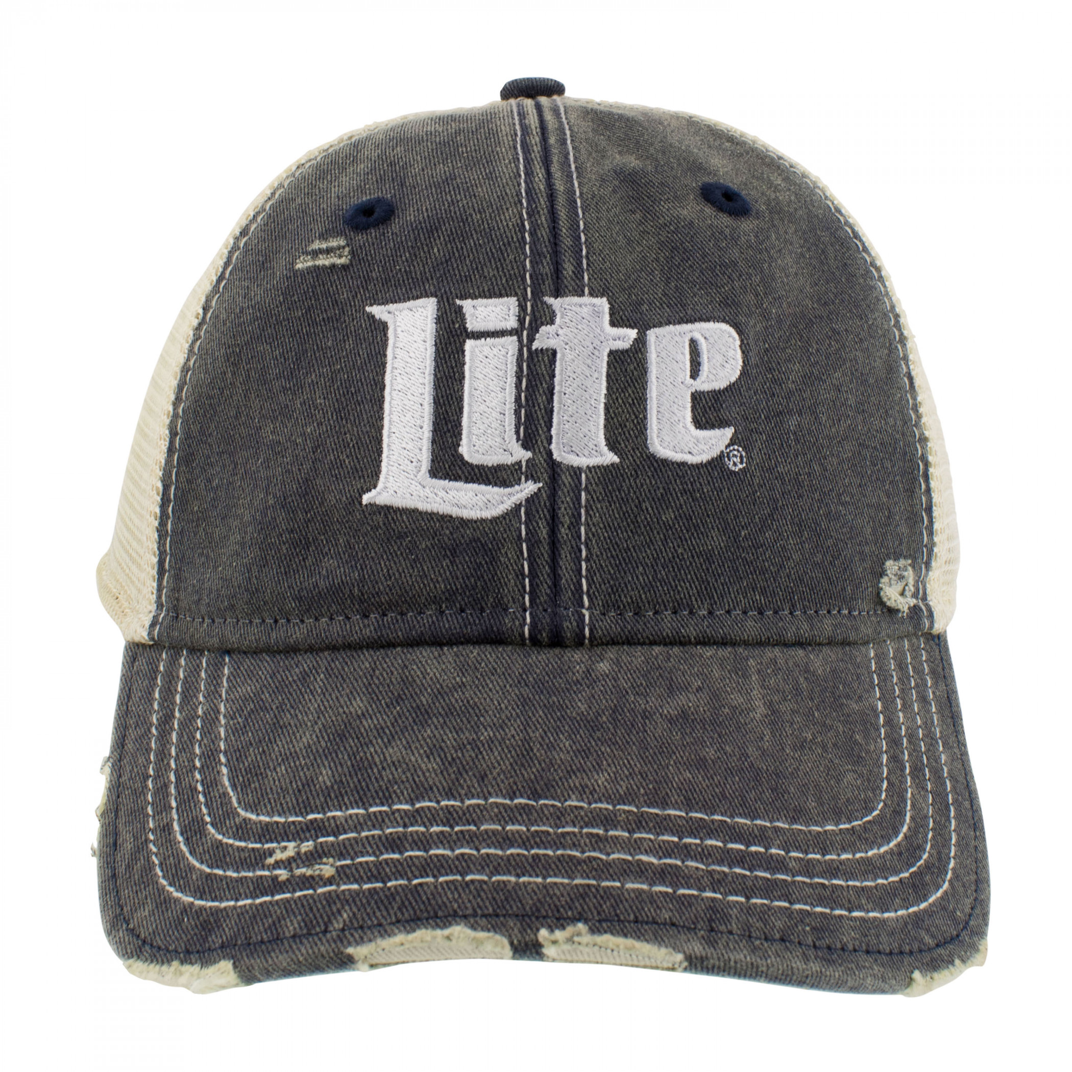 Miller Lite Logo Patch Distressed Adjustable Hat