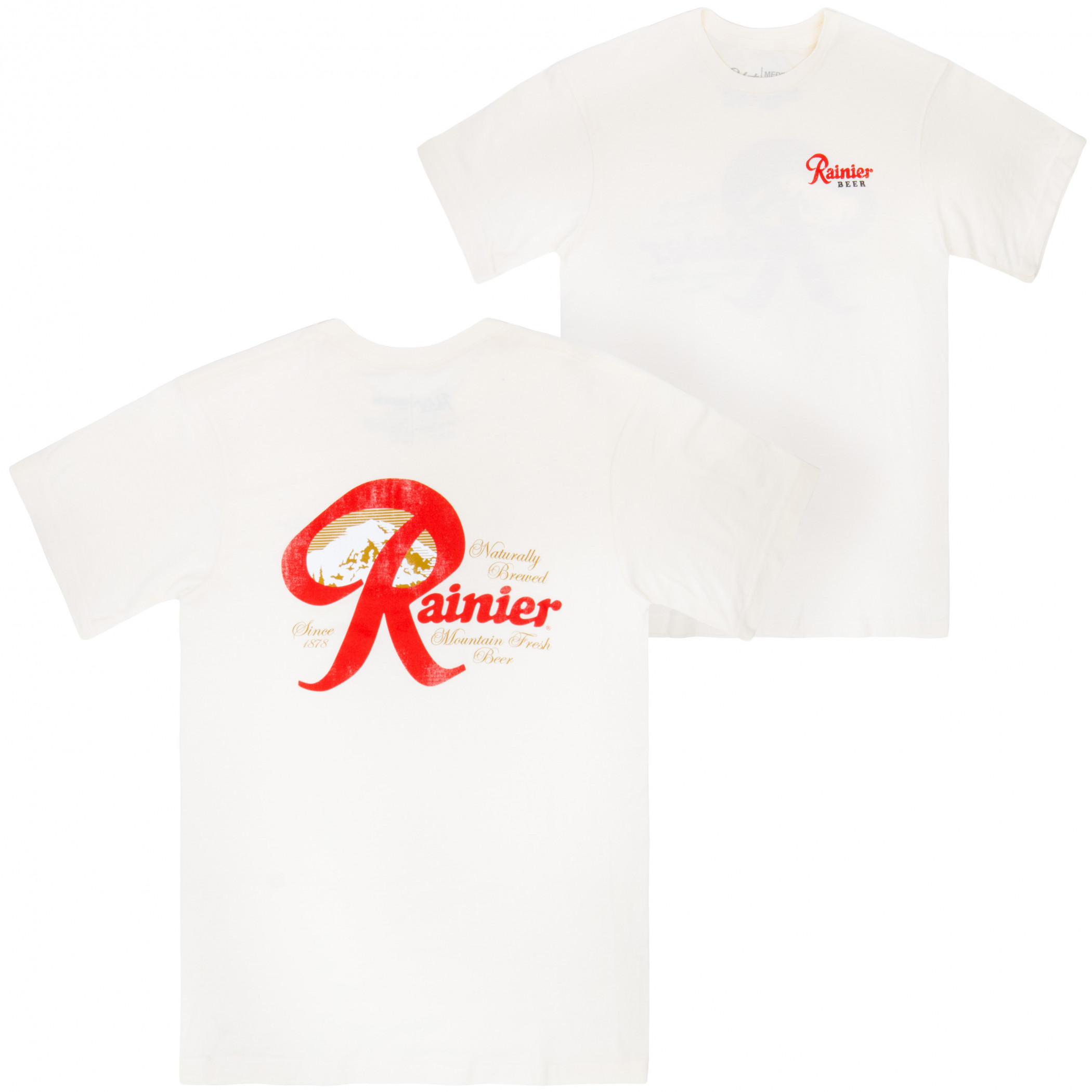 Rainier Mountain Fresh Beer Distressed Front and Back T-Shirt