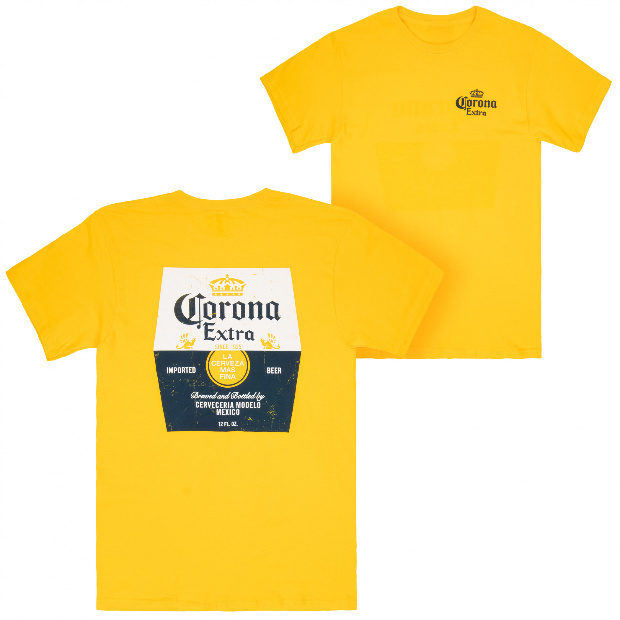 Corona Extra Distressed Label Front and Back Print T-Shirt
