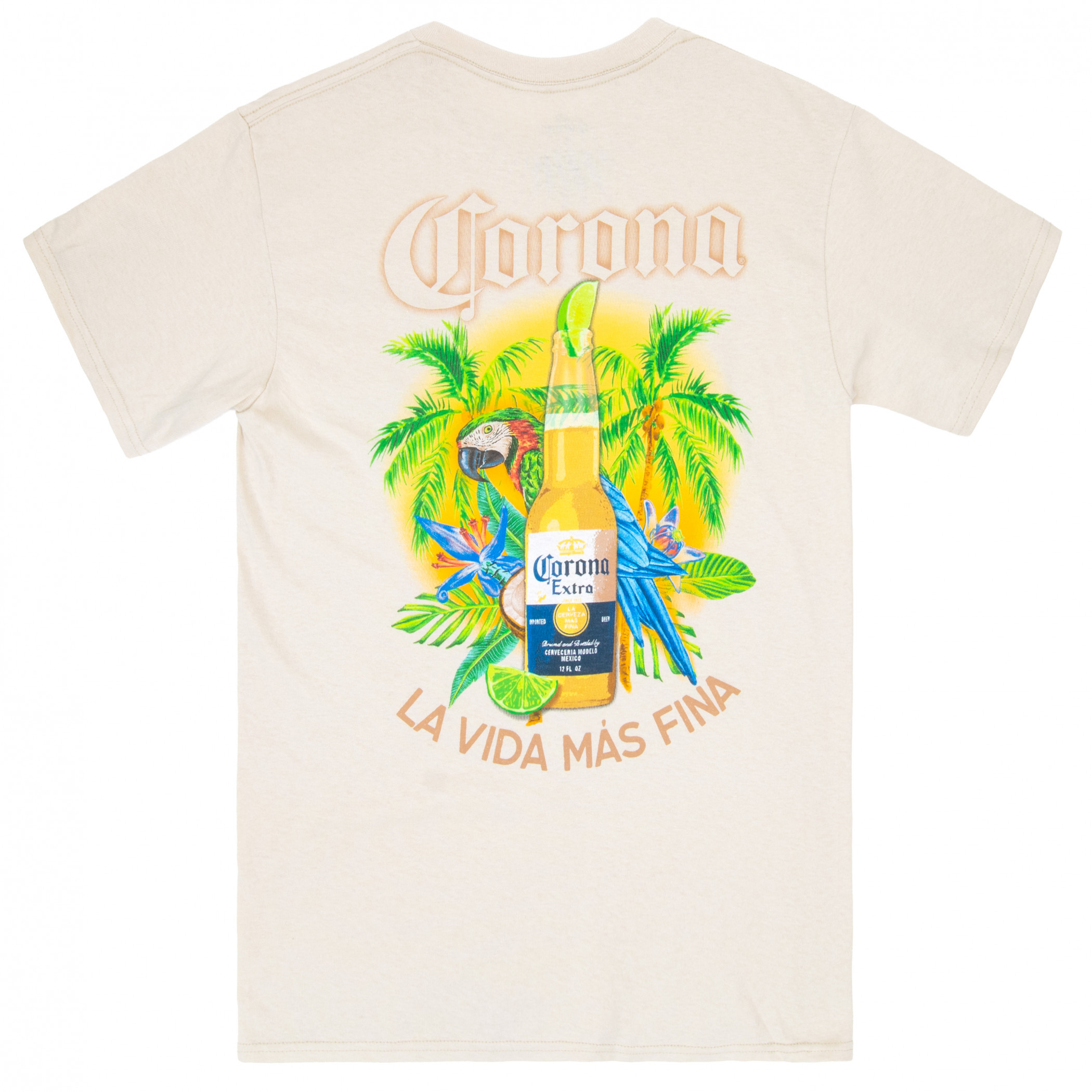 Corona Extra La Vida Mas Fina Bottle Front and Back Print T-Shirt