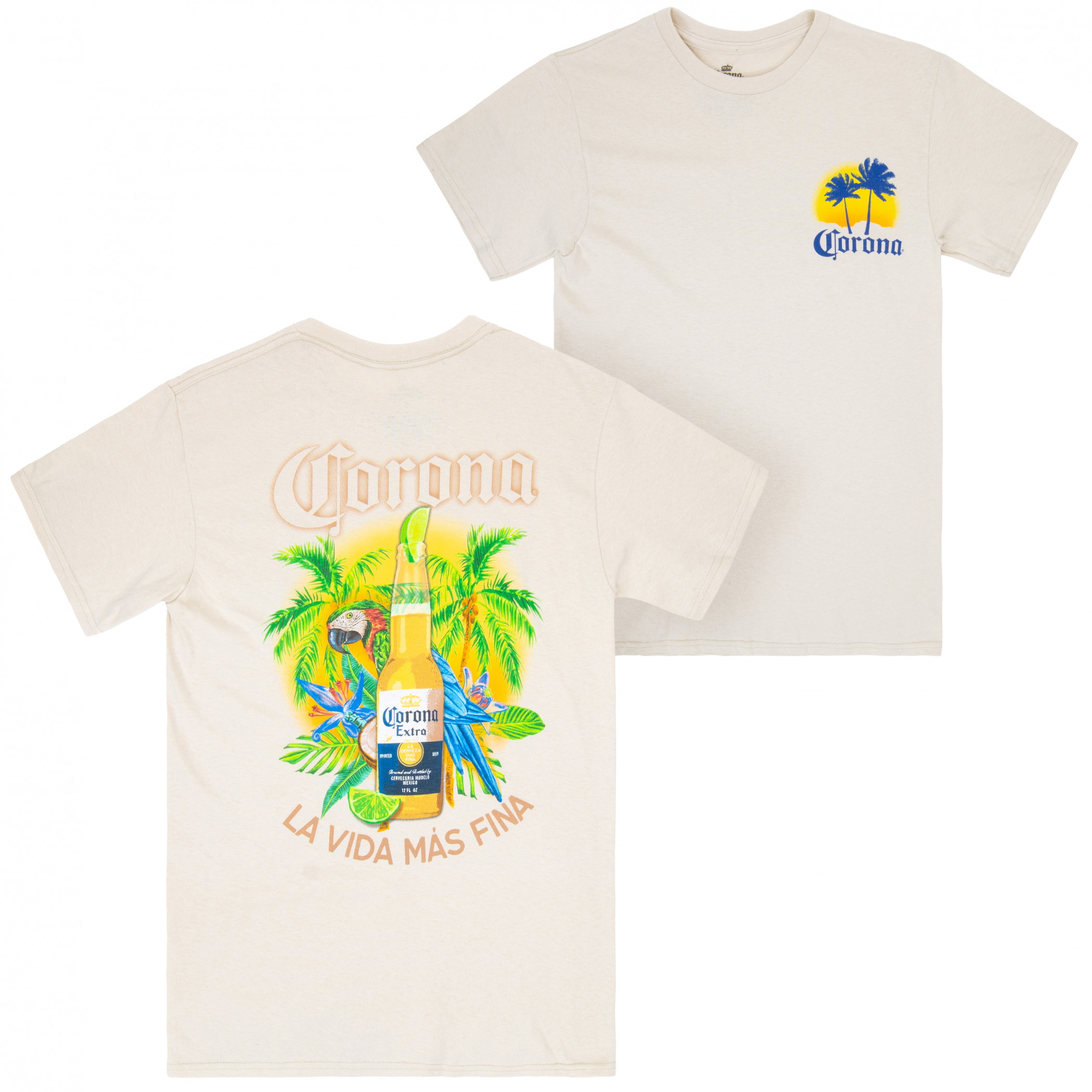 Corona Extra La Vida Mas Fina Bottle Front and Back Print T-Shirt