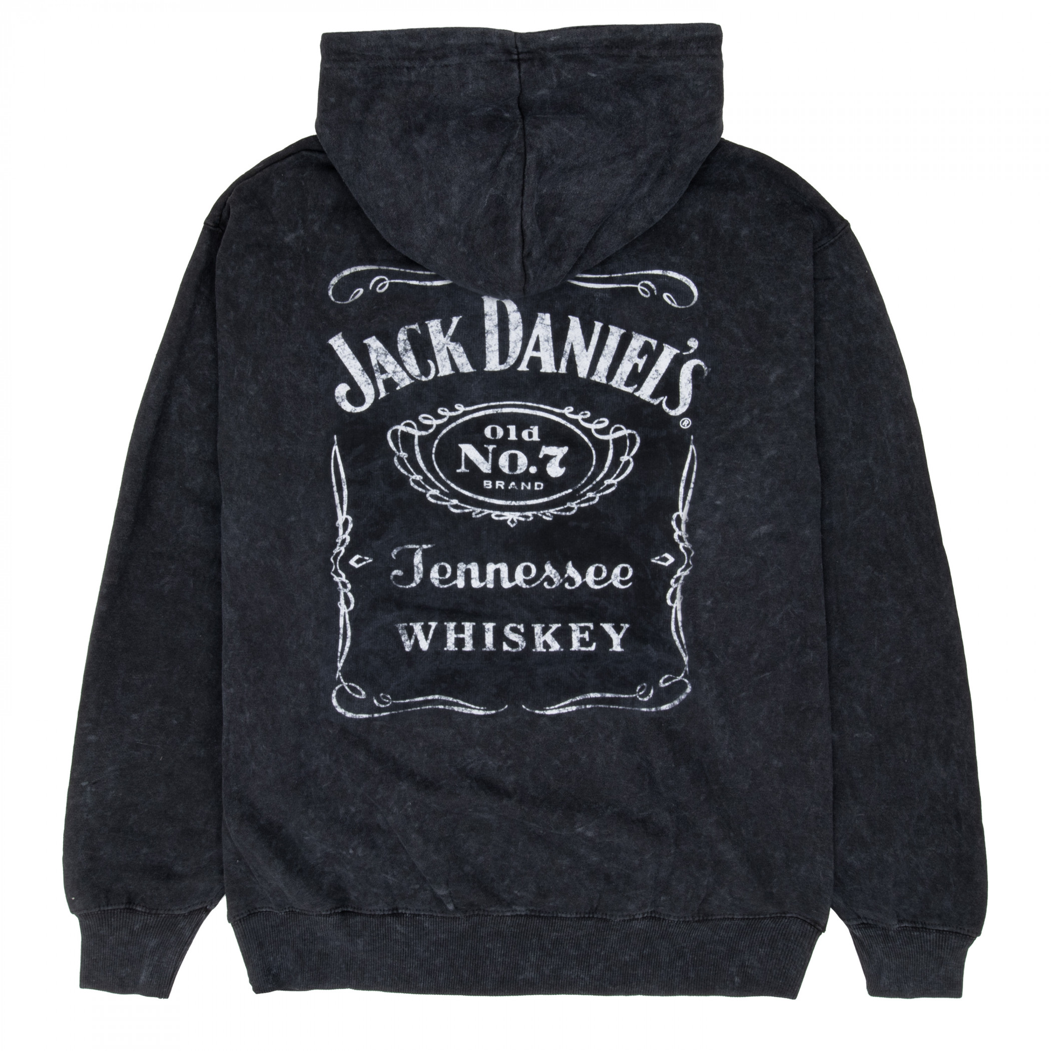 Jack Daniel's Label Mineral Wash Front and Back Print Pull-Over Hoodie