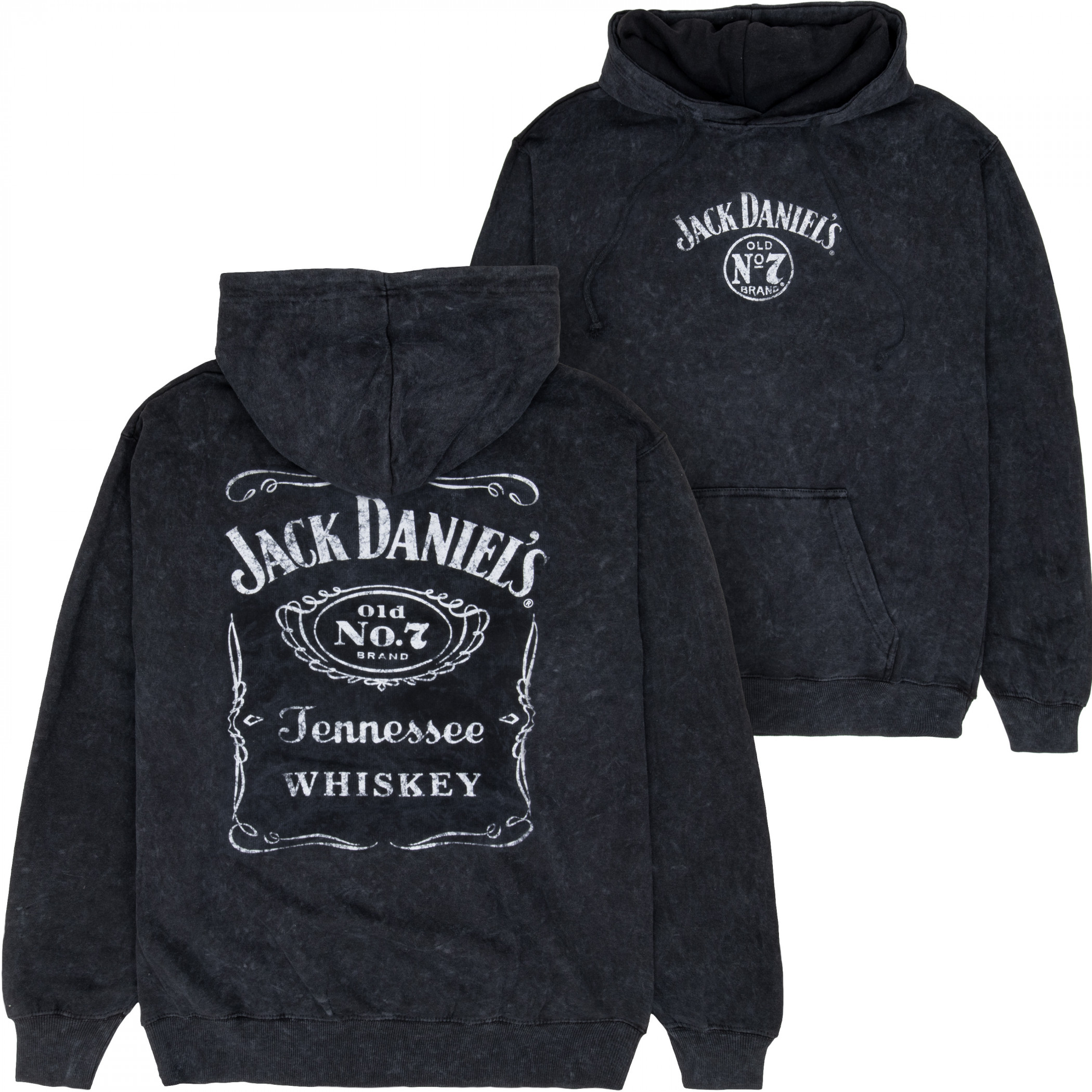 Jack Daniel's Label Mineral Wash Front and Back Print Pull-Over Hoodie