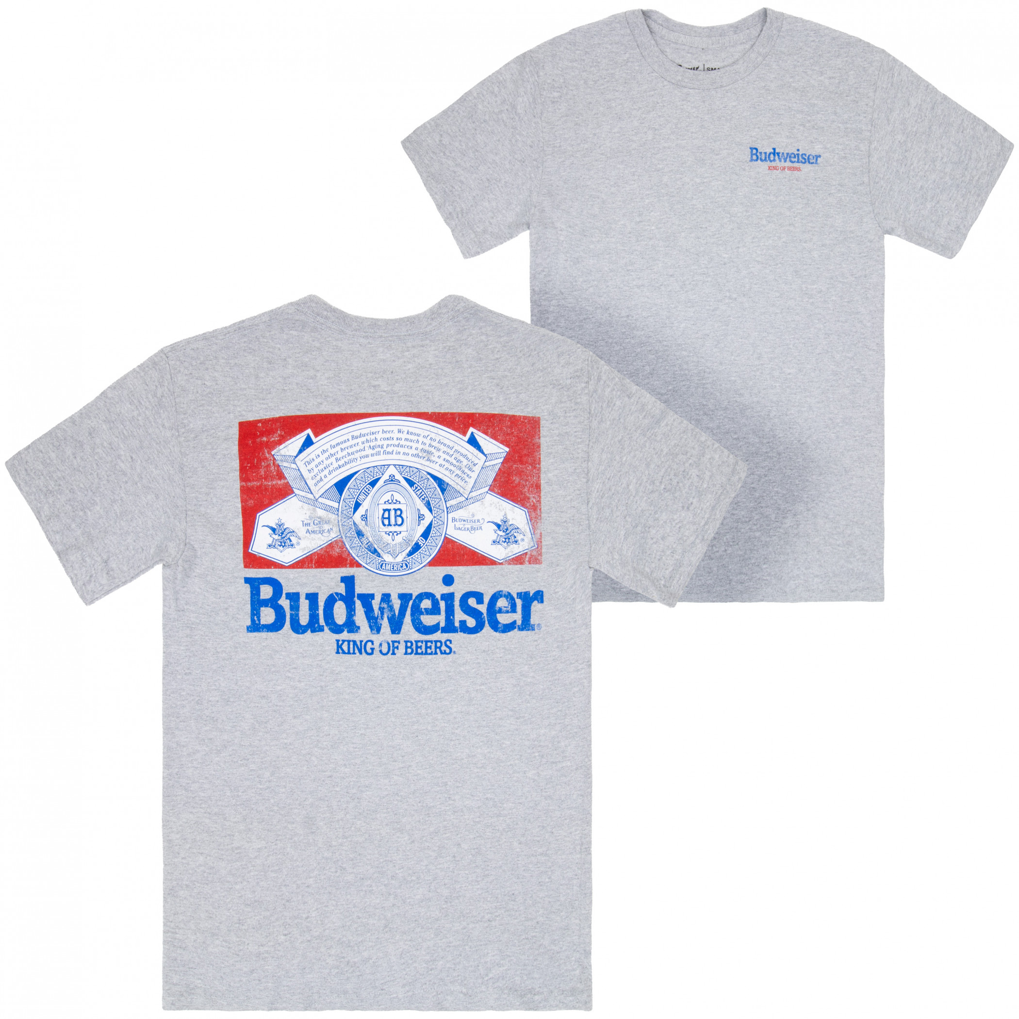 Budweiser Distressed Logo Front and Back Print T-Shirt