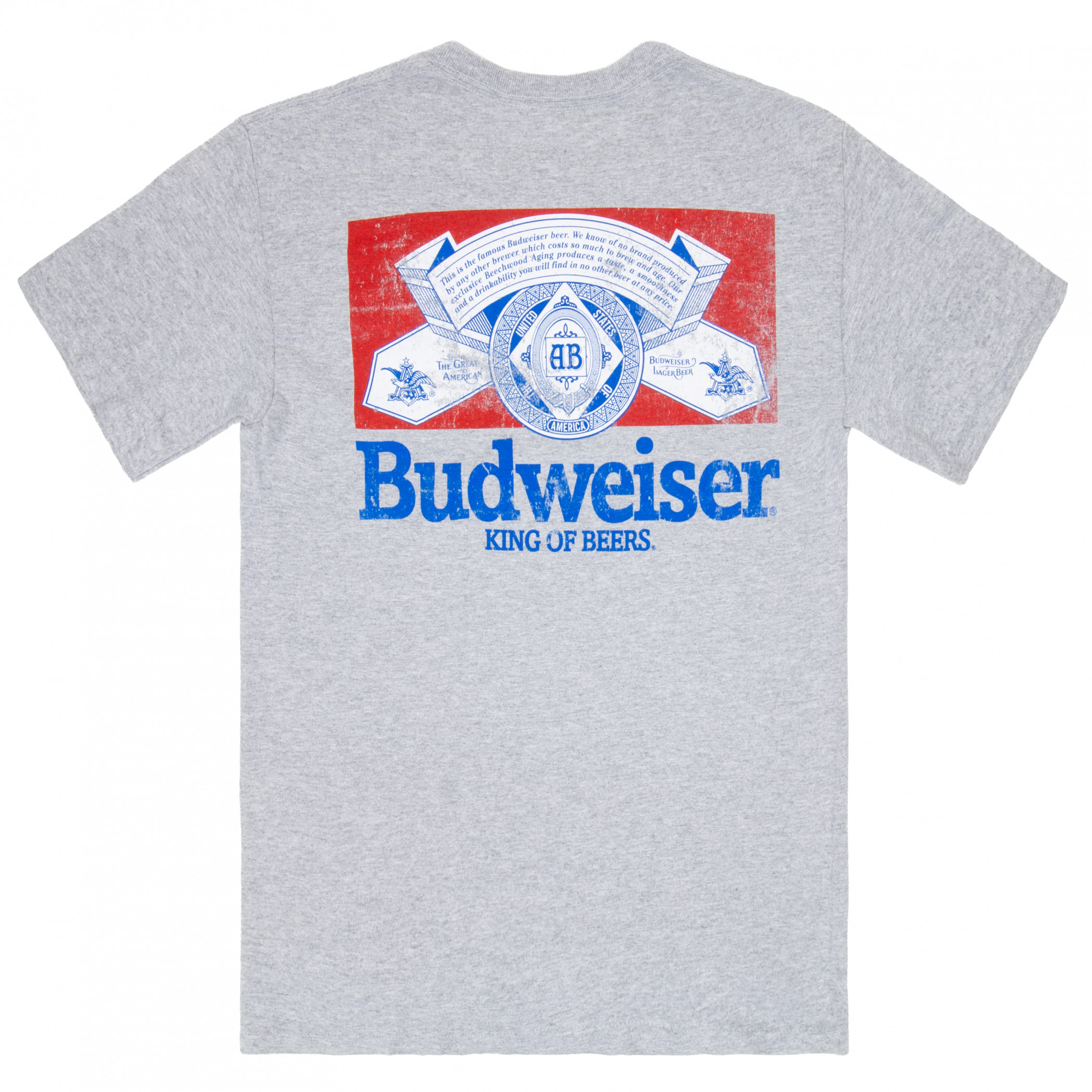 Budweiser Distressed Logo Front and Back Print T-Shirt