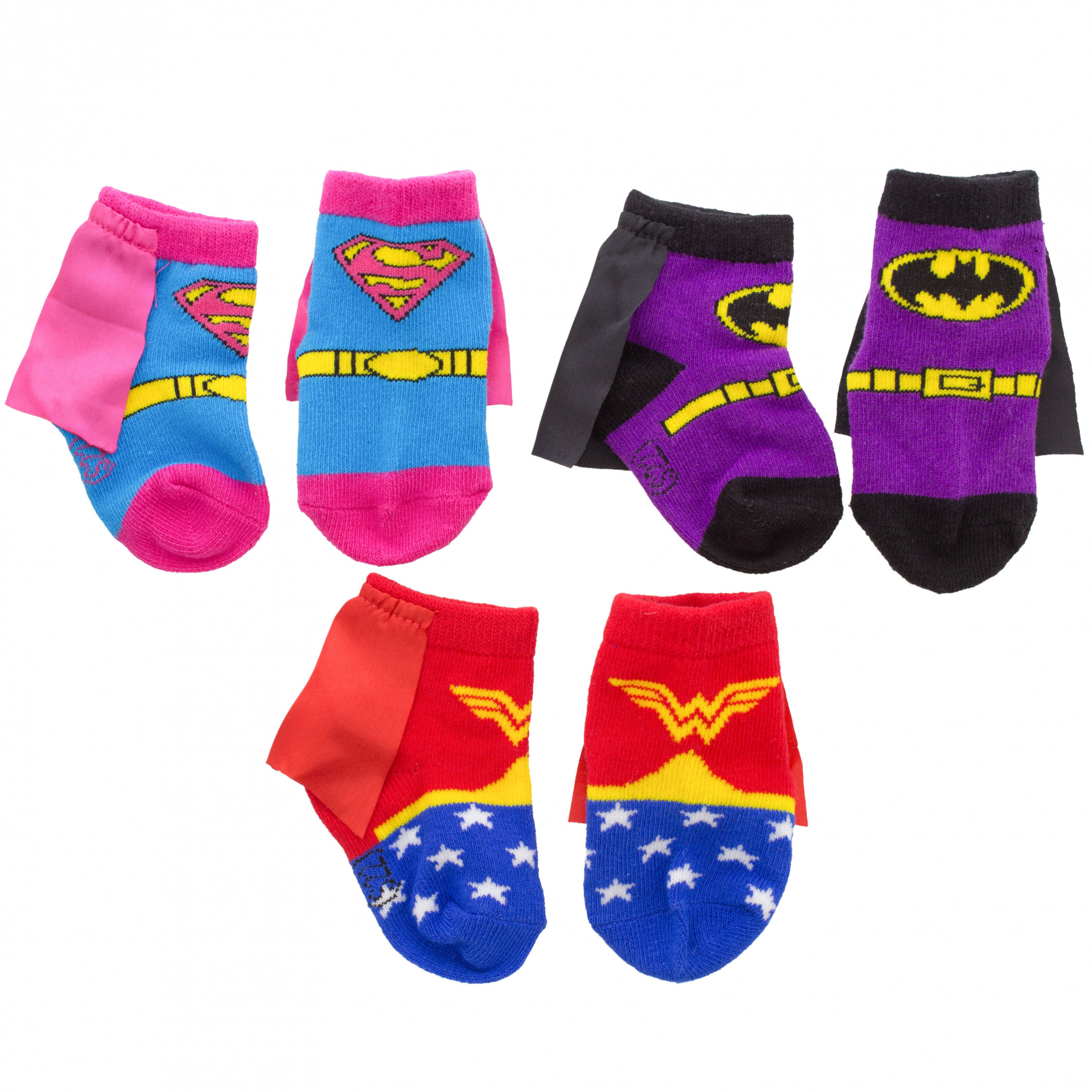 DC Super Heroes 3-Pack Infant Booties with Capes, Multi-Color