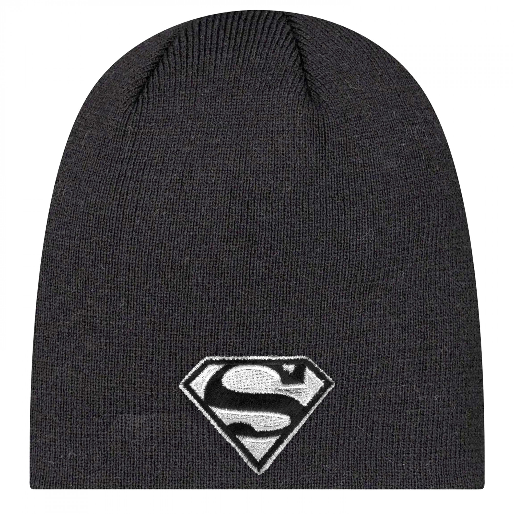 Superman Silver Logo New Era Knit Beanie, Black