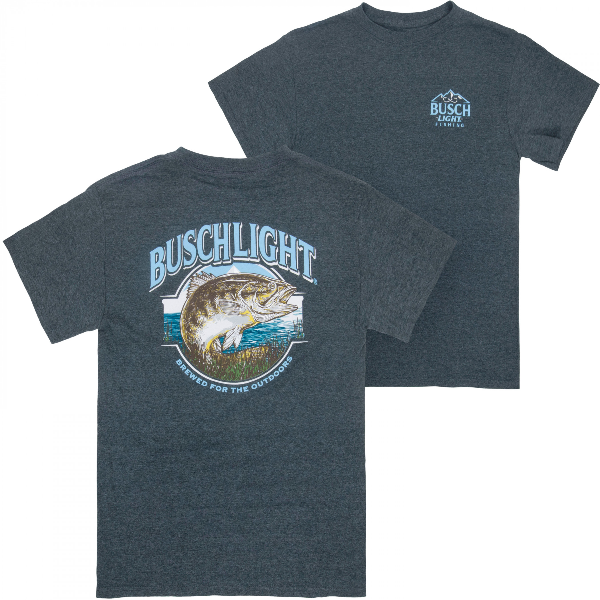 Busch Light Out Fishing Grey Colorway Front and Back Print T-Shirt