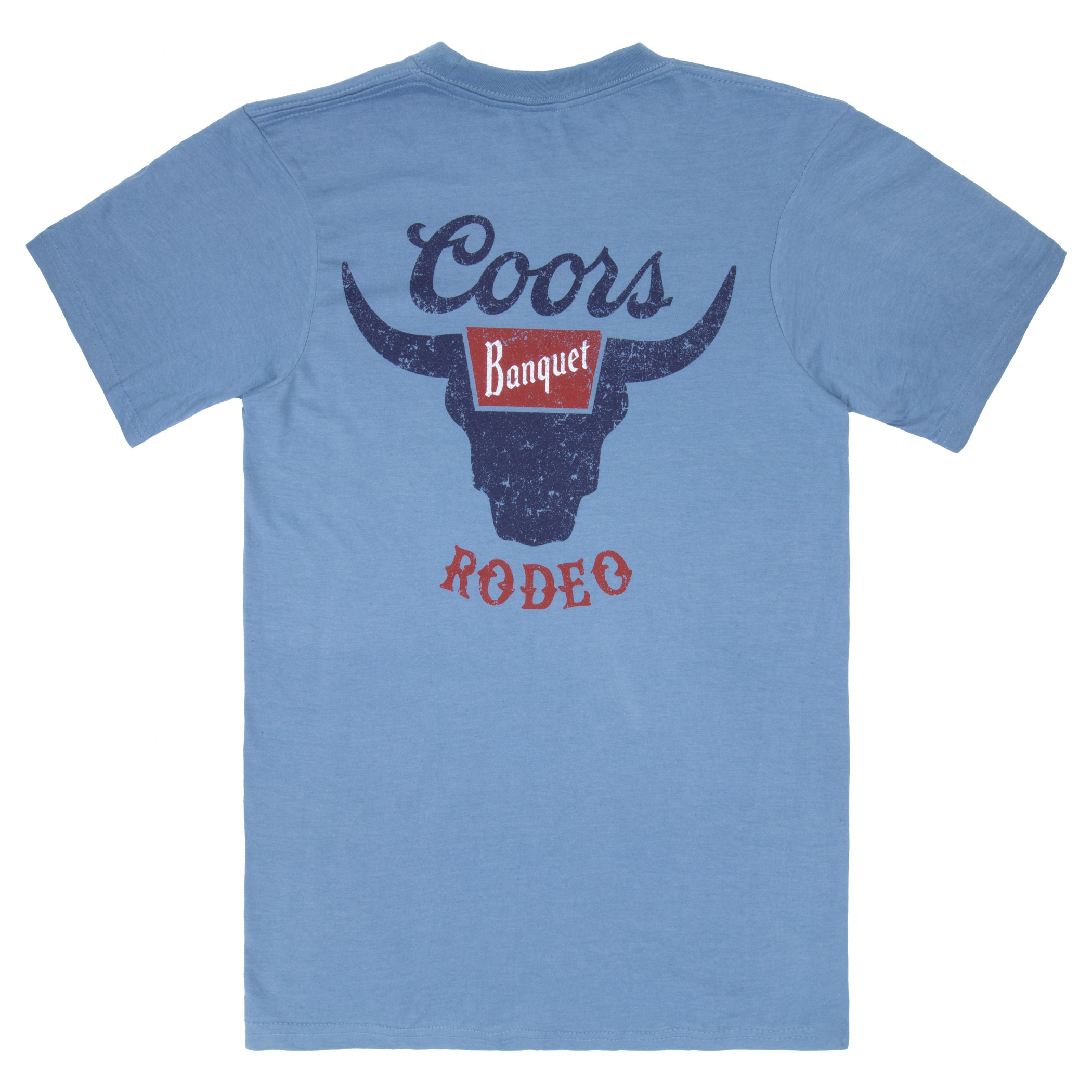 Coors Banquet Rodeo Logo Distressed Front and Back Dusty Blue T-Shirt