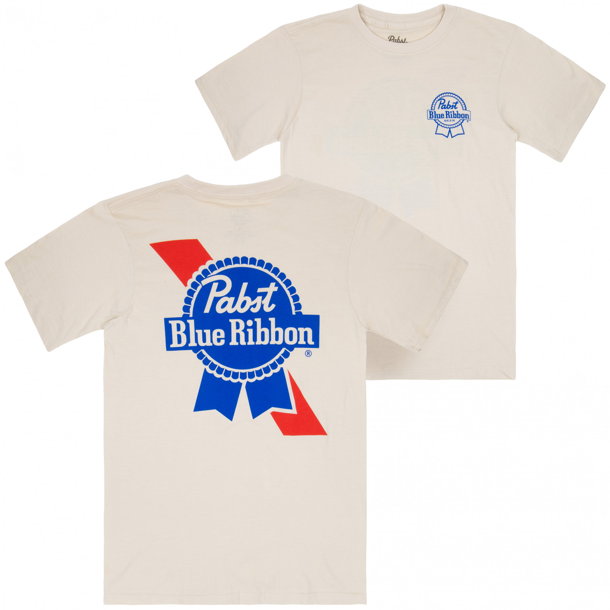 Pabst Blue Ribbon Distressed Logo Front and Back Print T-Shirt