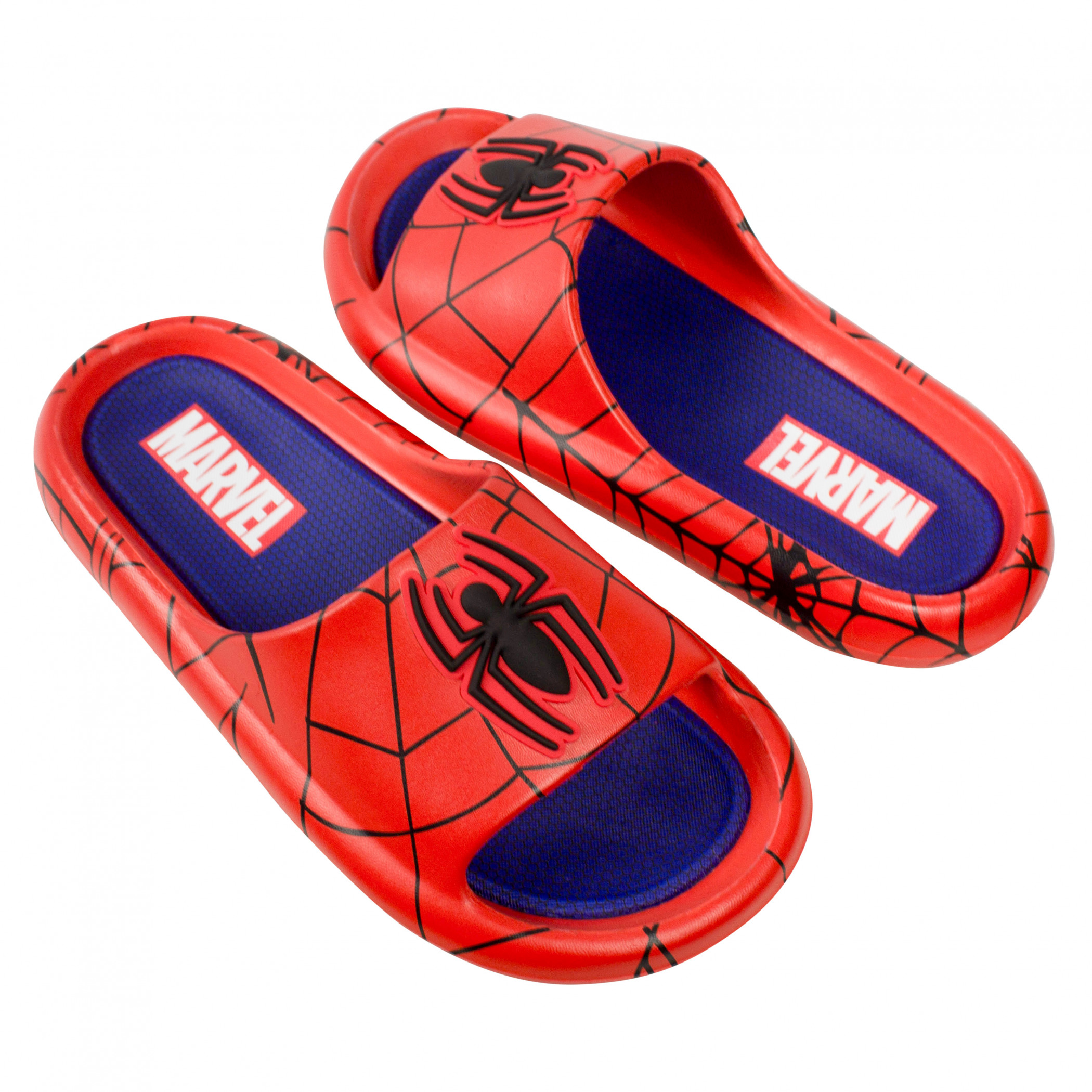 Spider-Man Webbed Logo Men's Cloud Comfort Foam Slide Sandals, Red