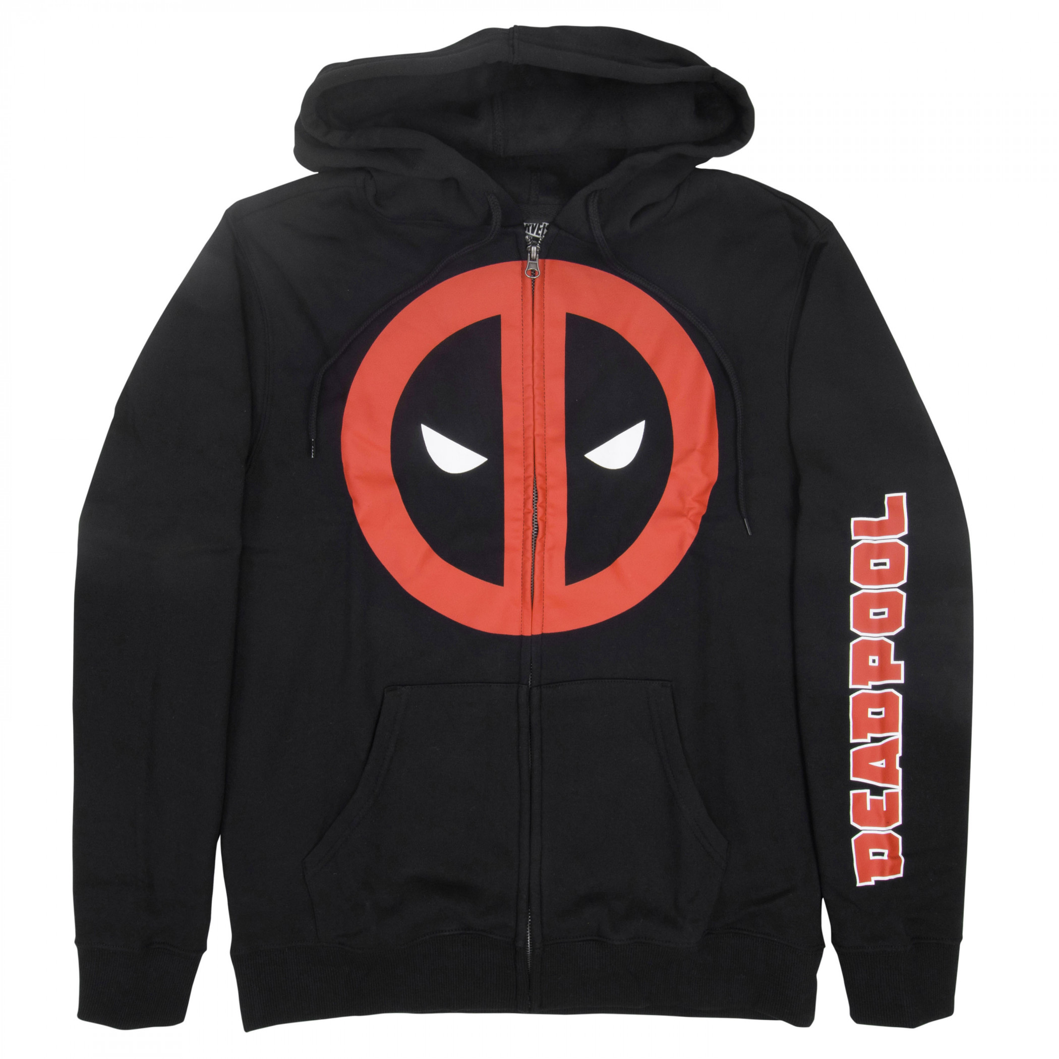 Deadpool Classic Logo Zip-Up Hoodie with Sleeve Print, Black