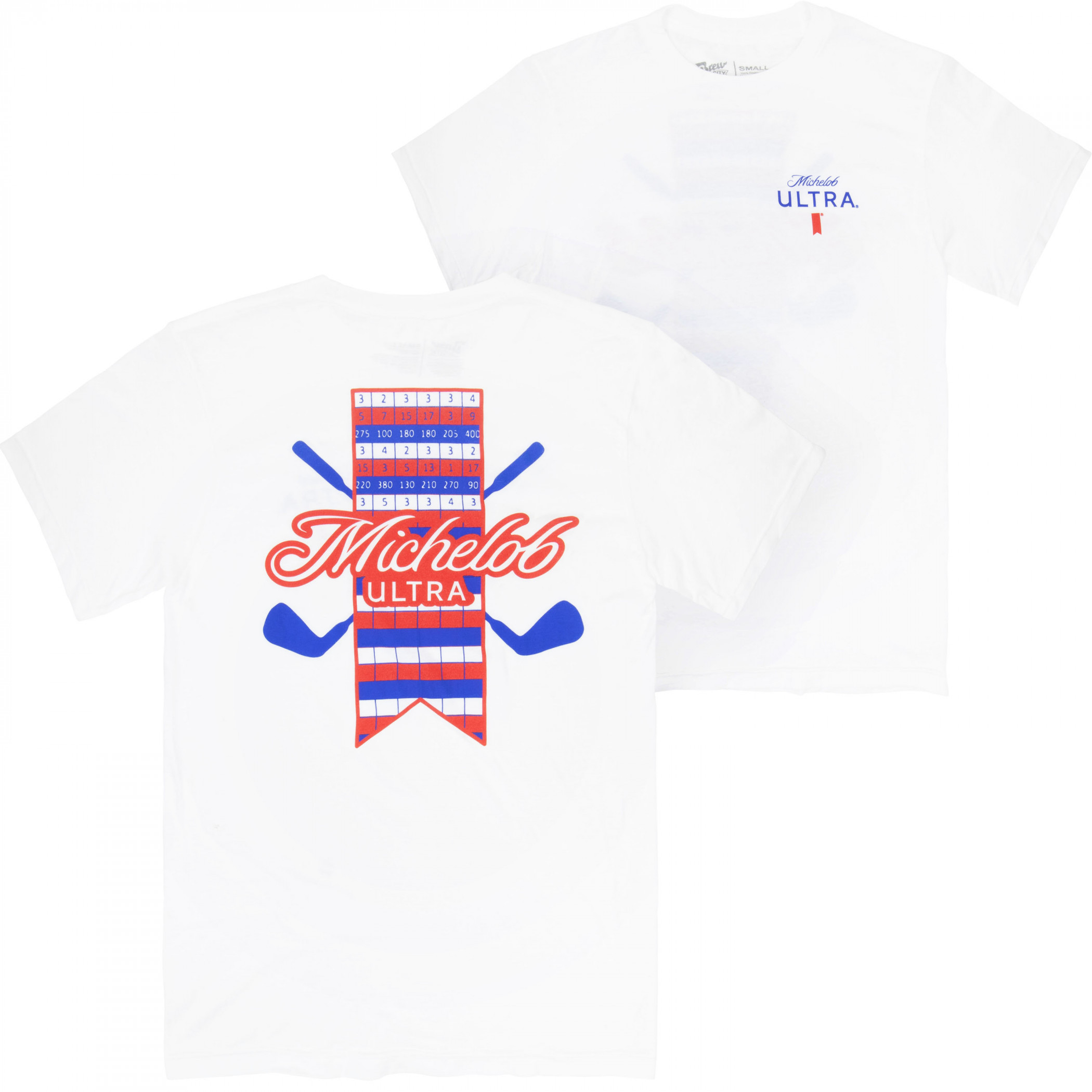 Michelob Ultra Golf Scorecard White Colorway Front/Back Print T-Shirt