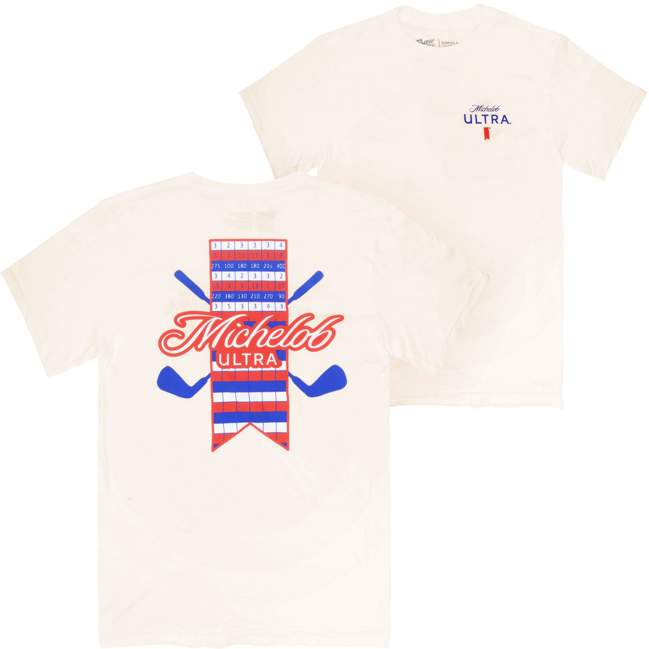 Michelob Ultra Golf Scorecard Beige Colorway Front/Back Print T-Shirt