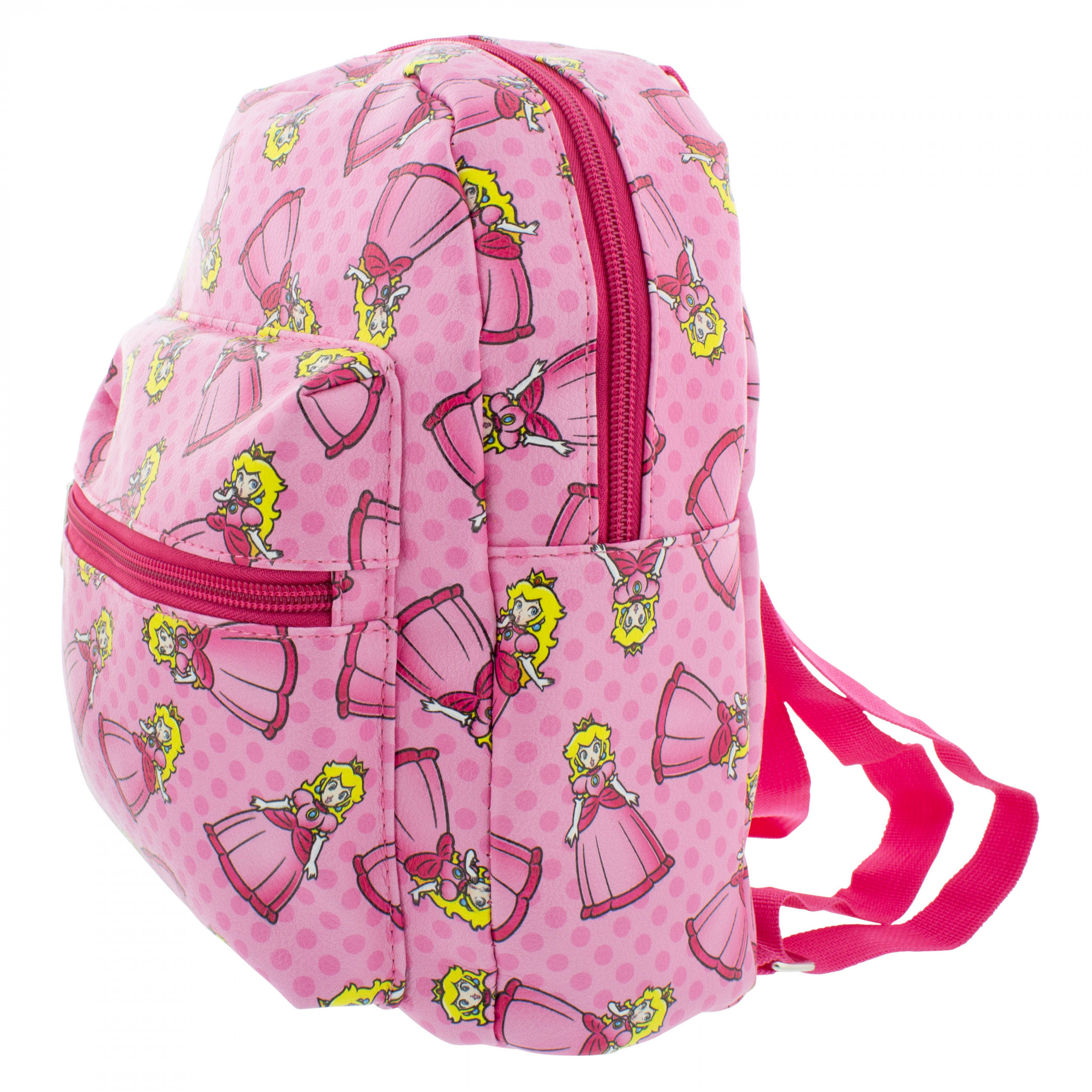 Super Mario Bros. Princess Peach All Over Print 10' Synthetic Leather Backpack, Pink