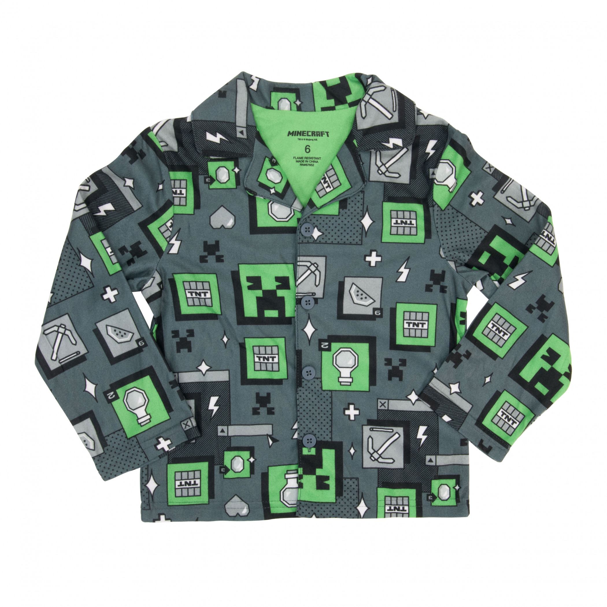 Minecraft Pixel Creeper Boy's 2-Piece Pajamas Grey - Picture 5 of 18