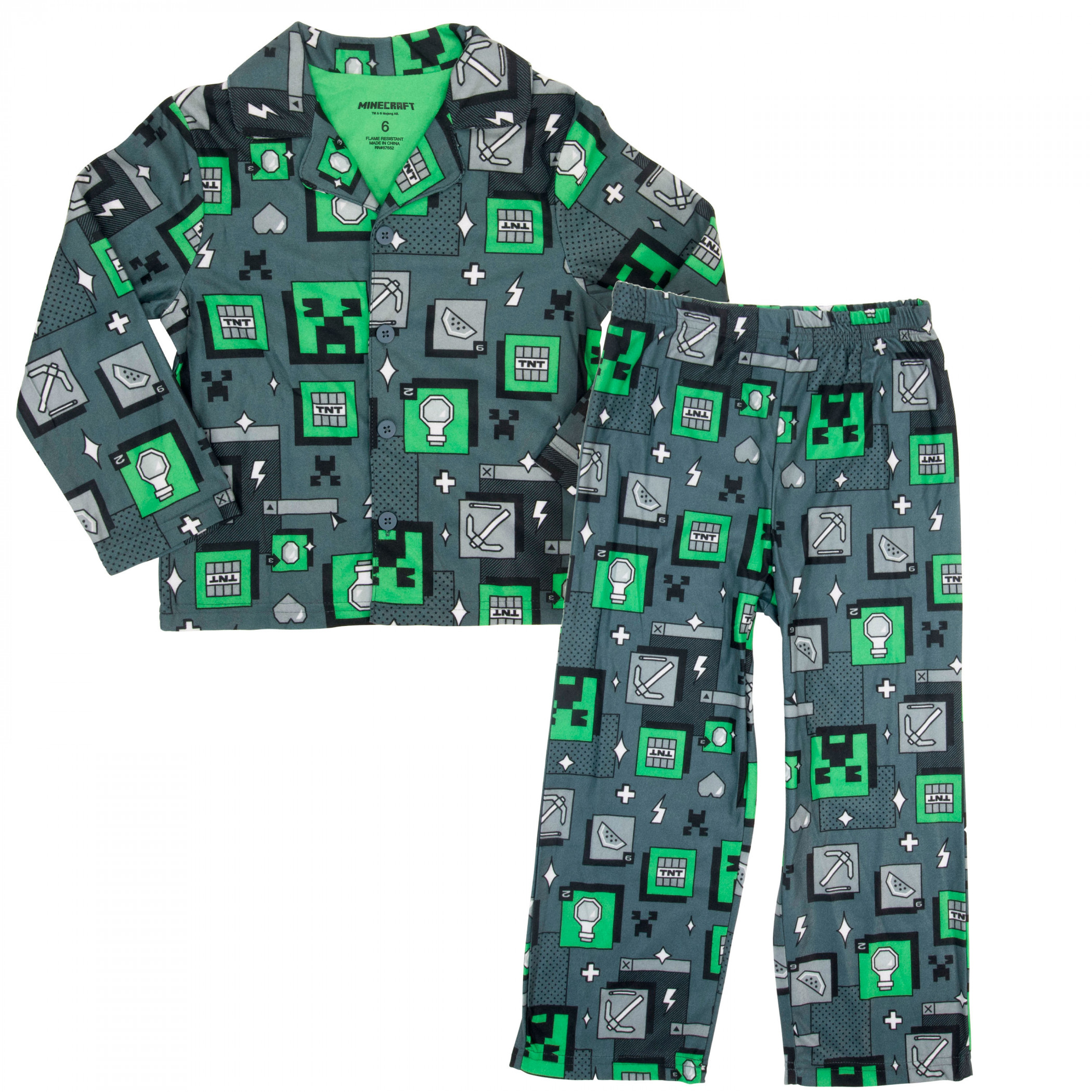 Minecraft Pixel Creeper Boy's 2-Piece Pajamas Grey - Picture 4 of 18
