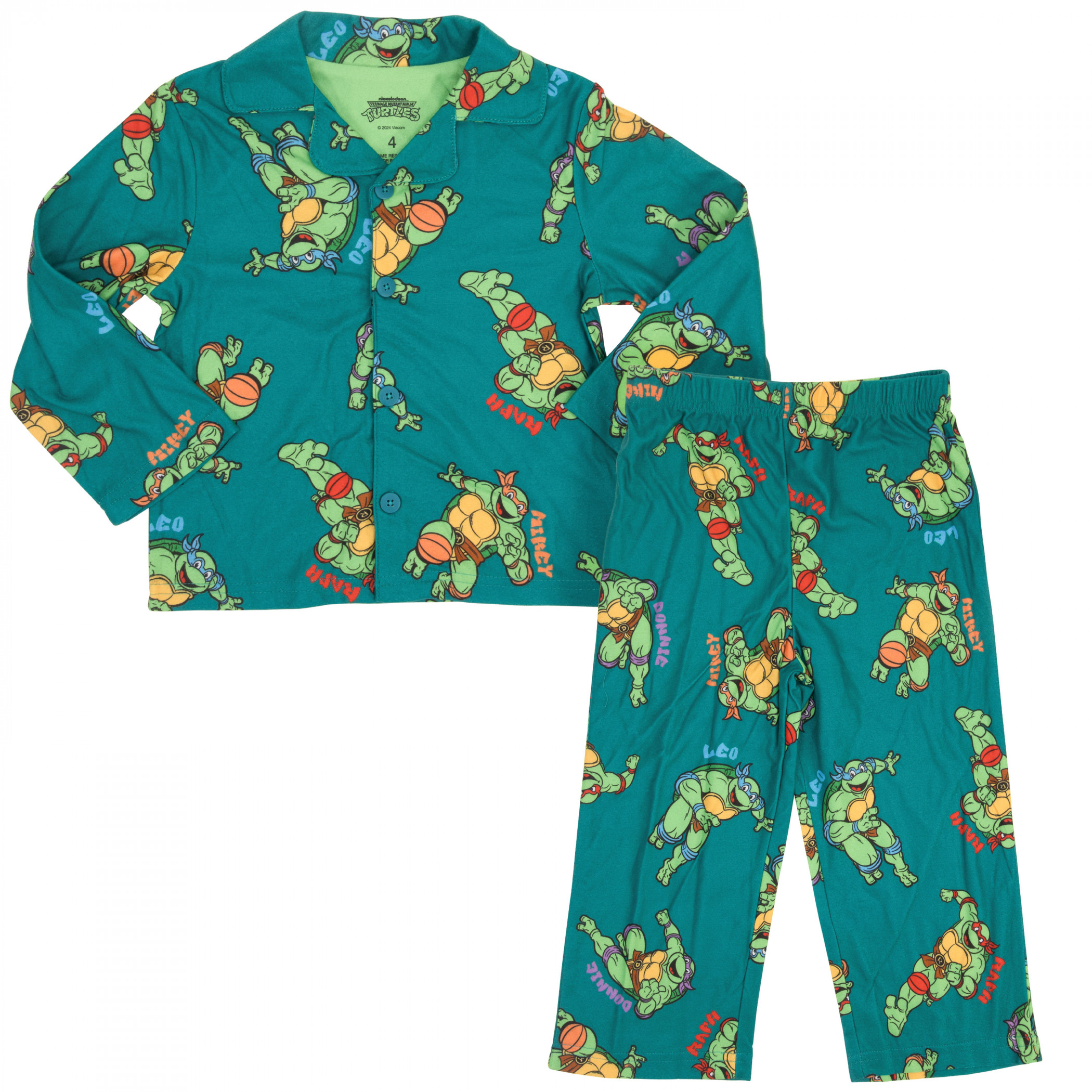 Teenage Mutant Ninja Turtles Character Print Boy's 2-Piece Pajamas, Green