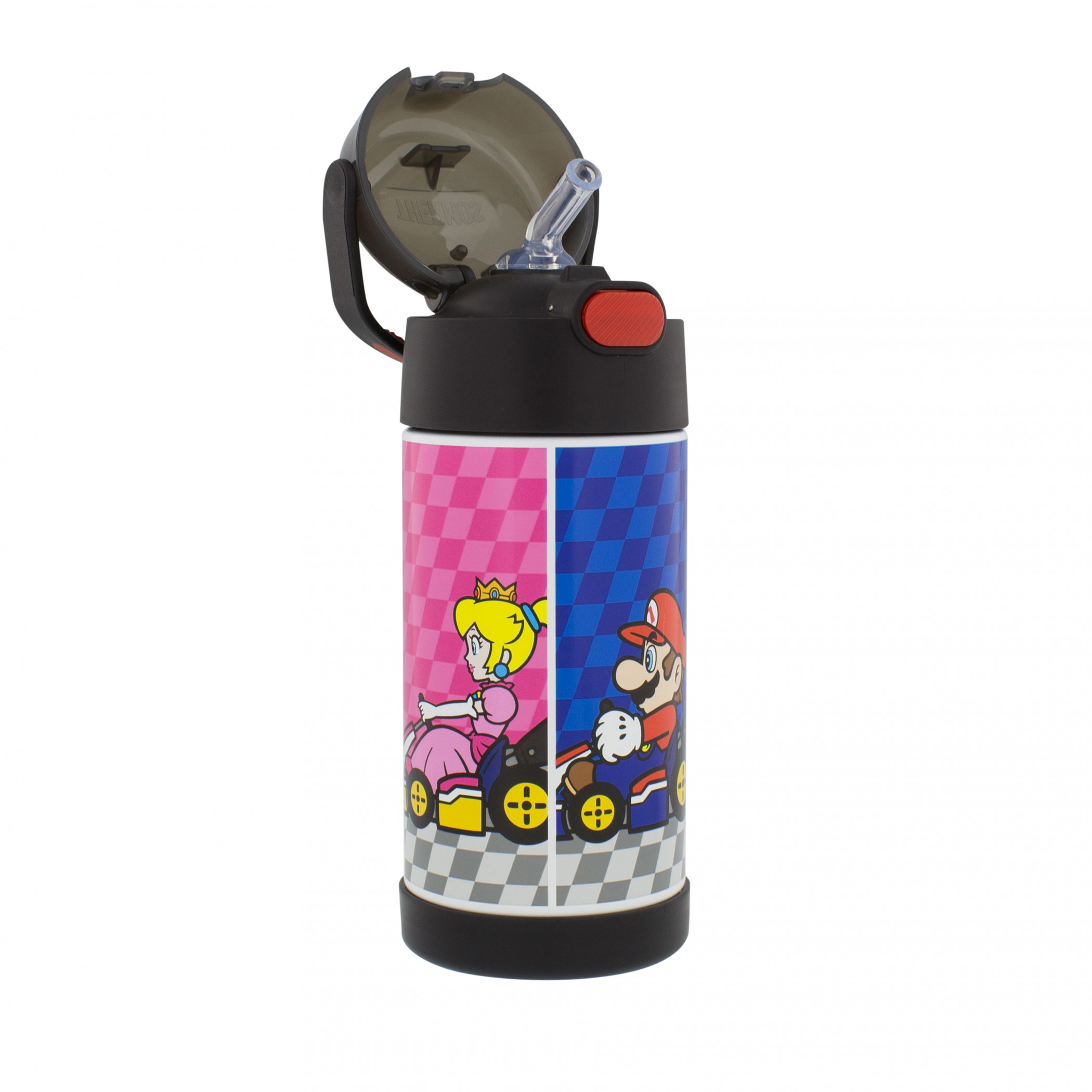 Super Mario Bros. Mario Kart Thermos 12oz Water Bottle with Straw, Multi-Color