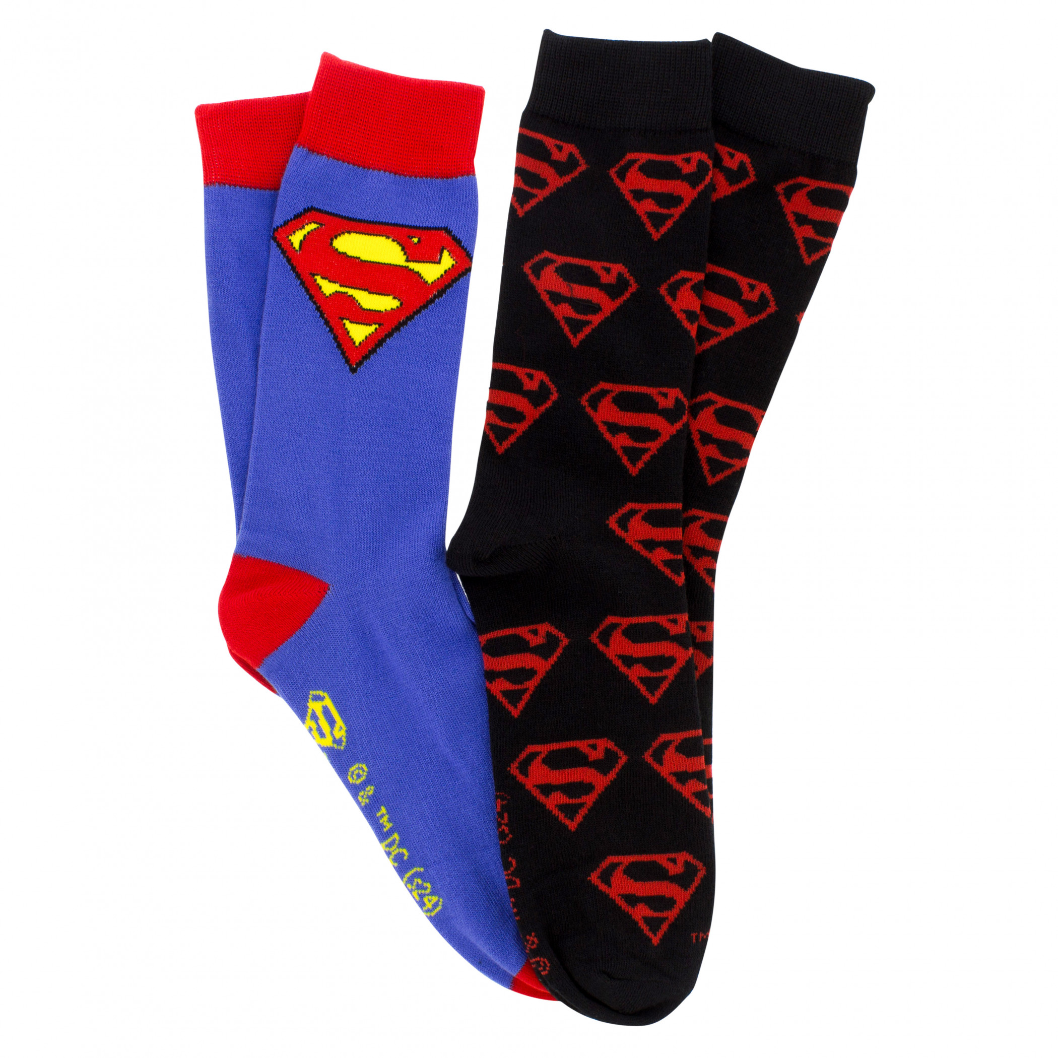 Superman Suit and Superboy Logos 2-Pair Pack of Crew Socks, Multi-Color