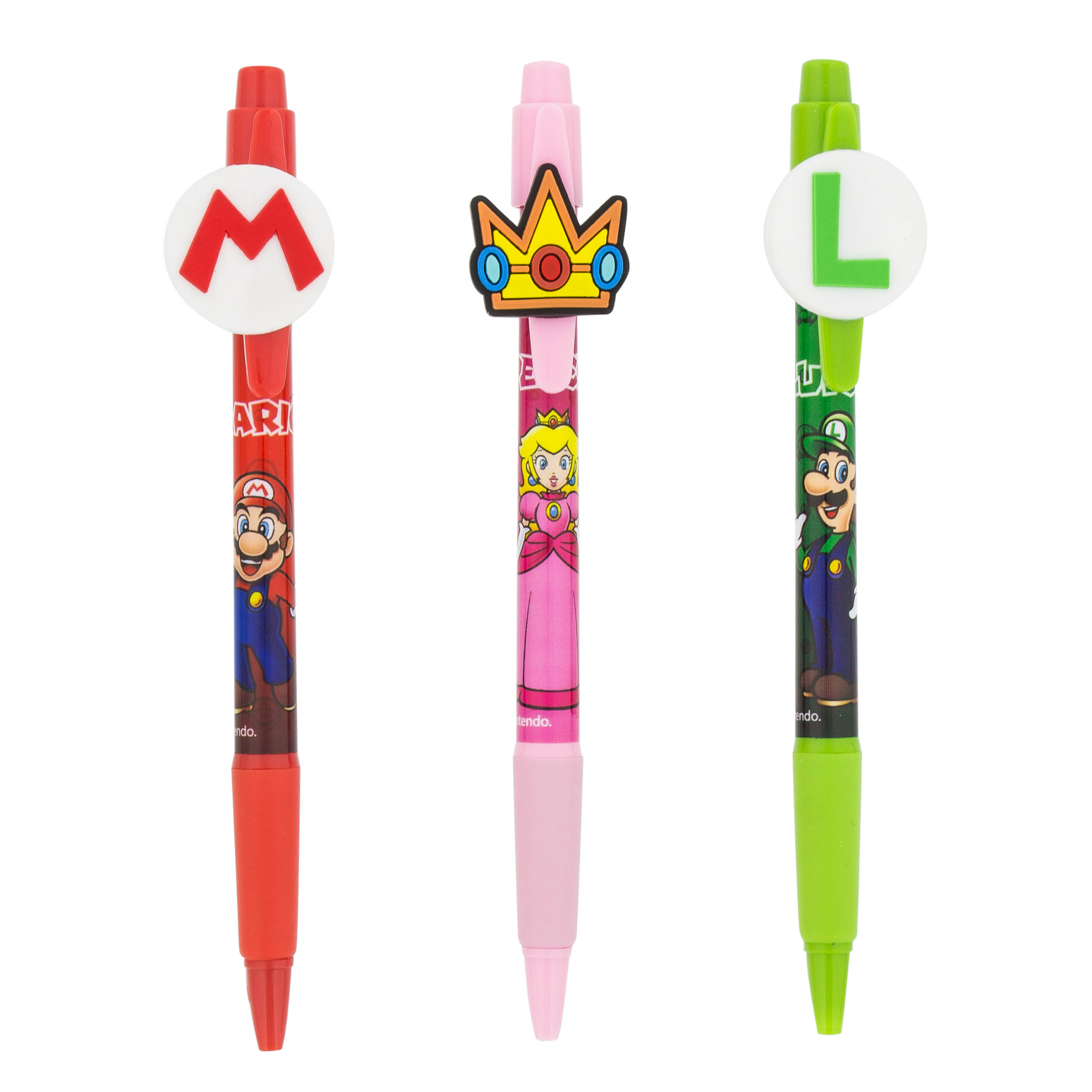 Super Mario Bros. and Peach Icons 3 Pack Pen Set, Multi-Color