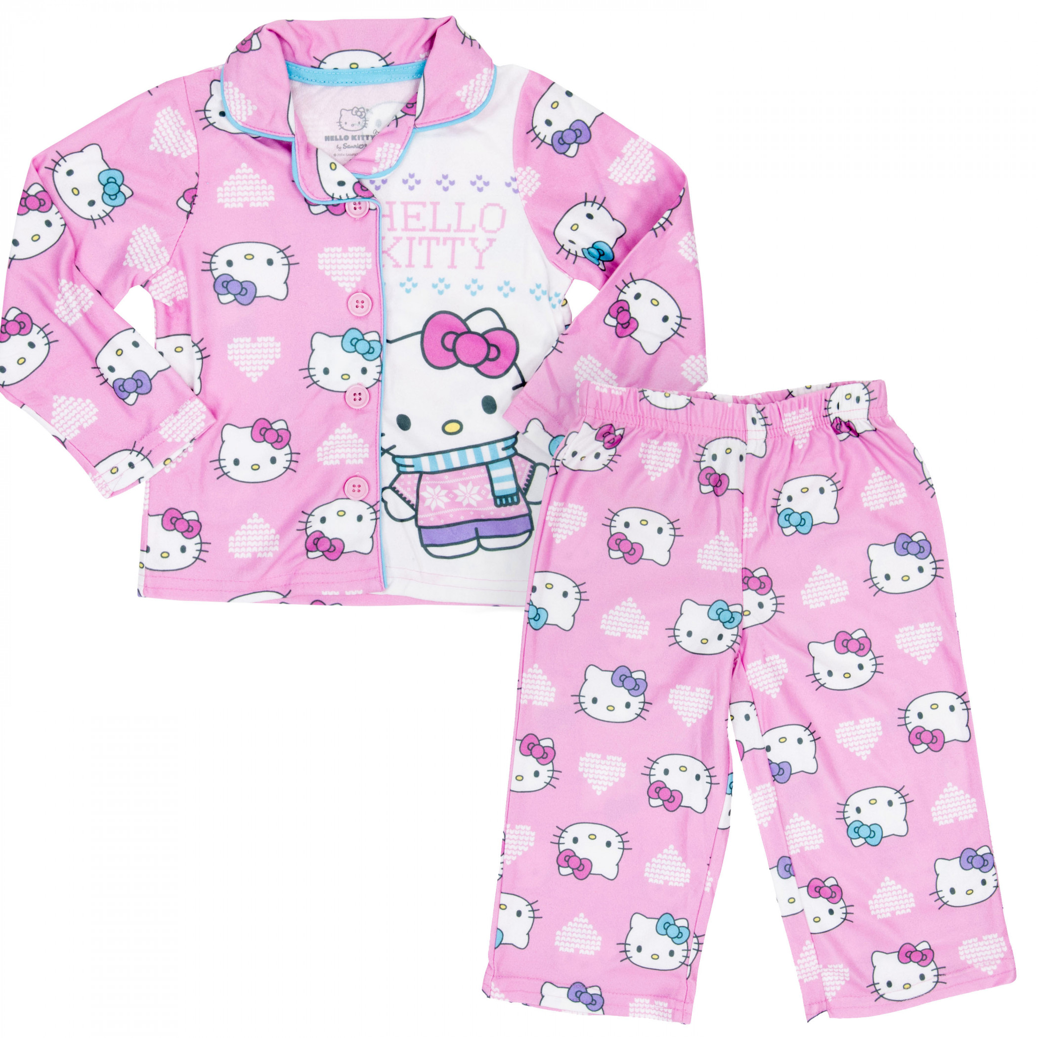Hello Kitty Cozy Hearts Button Down 2-Piece Toddler Pajama Set, Pink