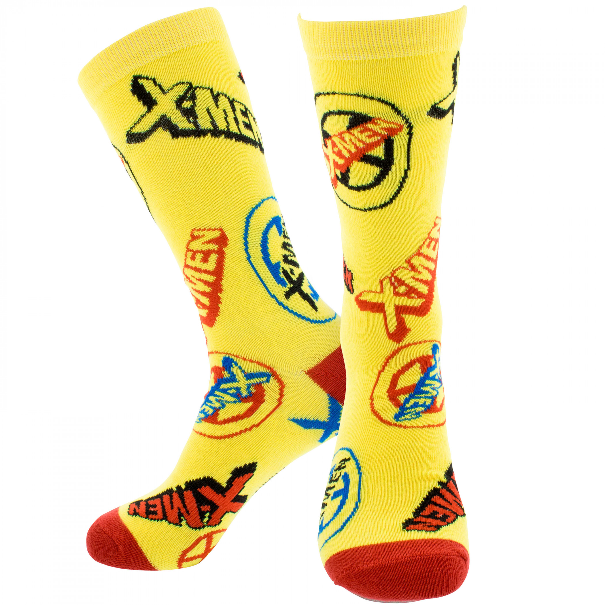 X-Men Various Logo Collage Crew Socks, Yellow