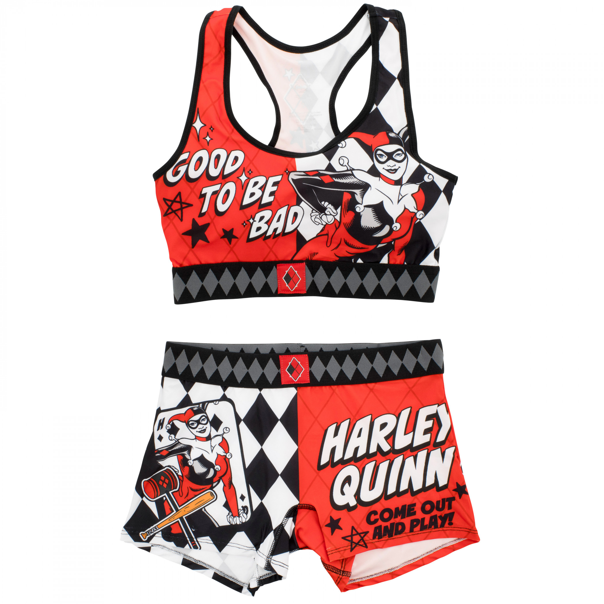 Harley Quinn Good to be Bad Sport Bra and Boyshort Panty Set, Red
