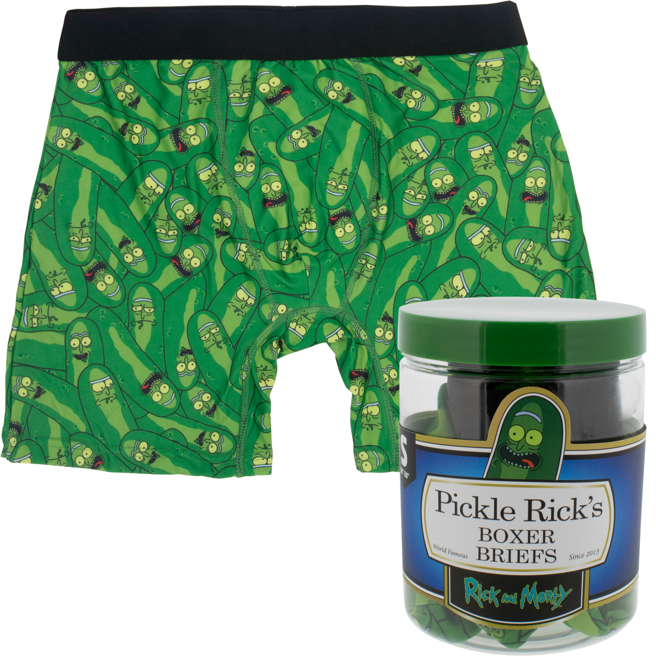 Rick and Morty Pickle Rick Collage Men's Boxer Briefs in Pickle Jar, Green