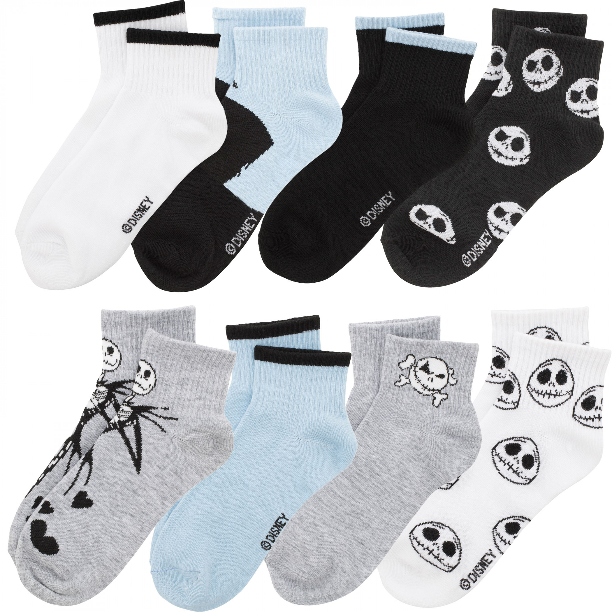 Nightmare Before Christmas Jack Skellington Women's 8-Pair Mid Crew Socks, Multi-Color