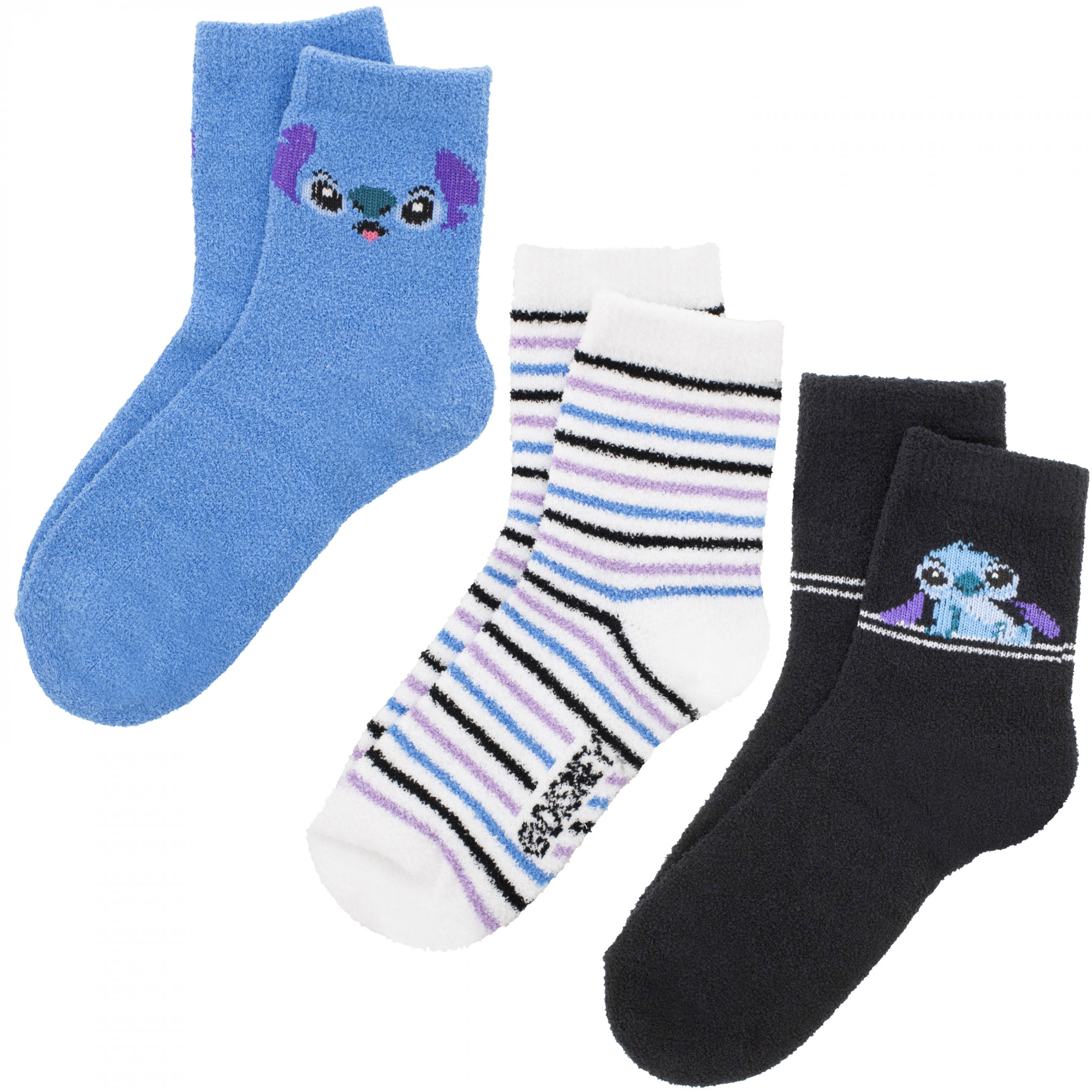 Lilo & Stitch Chillin Fuzzy Crew Socks 3-Pair Box Set, Multi-Color