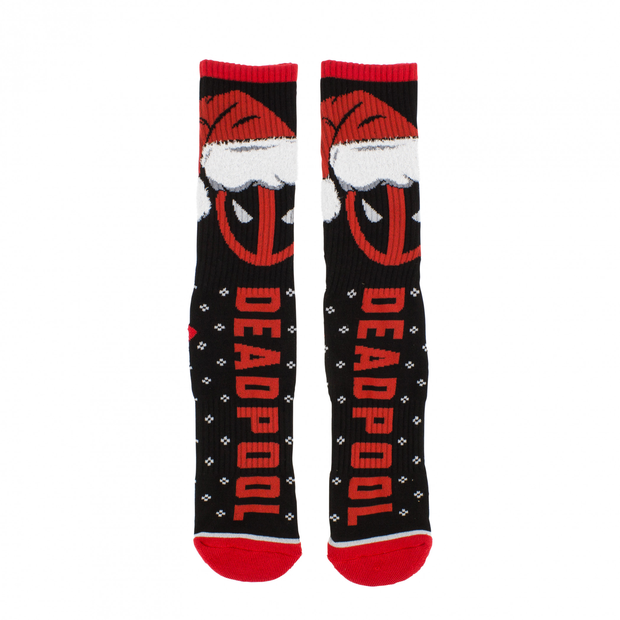 Deadpool Santa Claus Hat Logo Athletic Crew Socks, Black