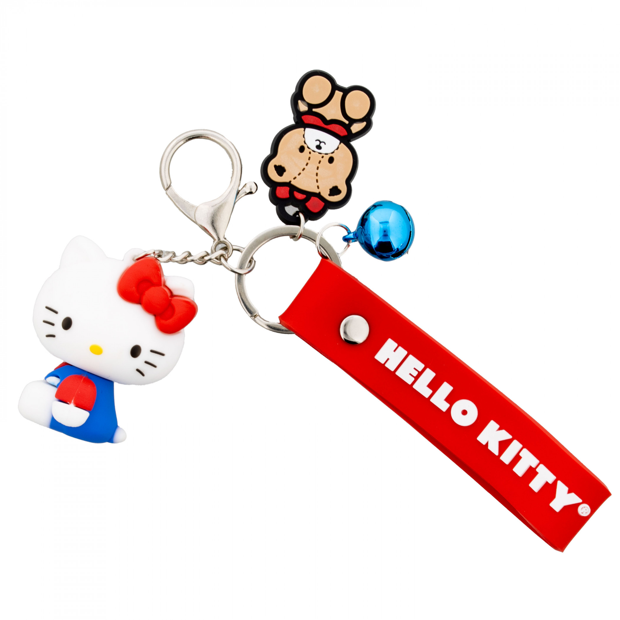 Hello Kitty Rubber Luggage Tag and Keychain with Strap and Charms, Multi-Color