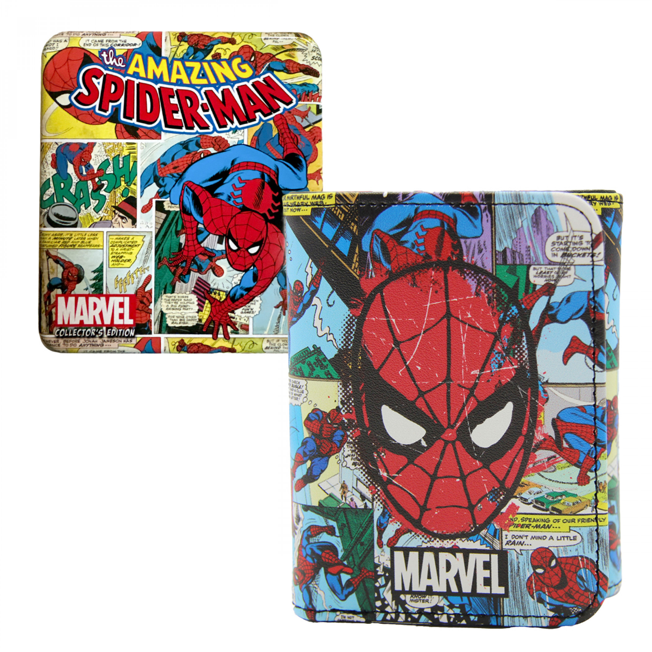 Spider-Man Blue Sky Action Trifold Wallet in Collectors Tin, Multi-Color