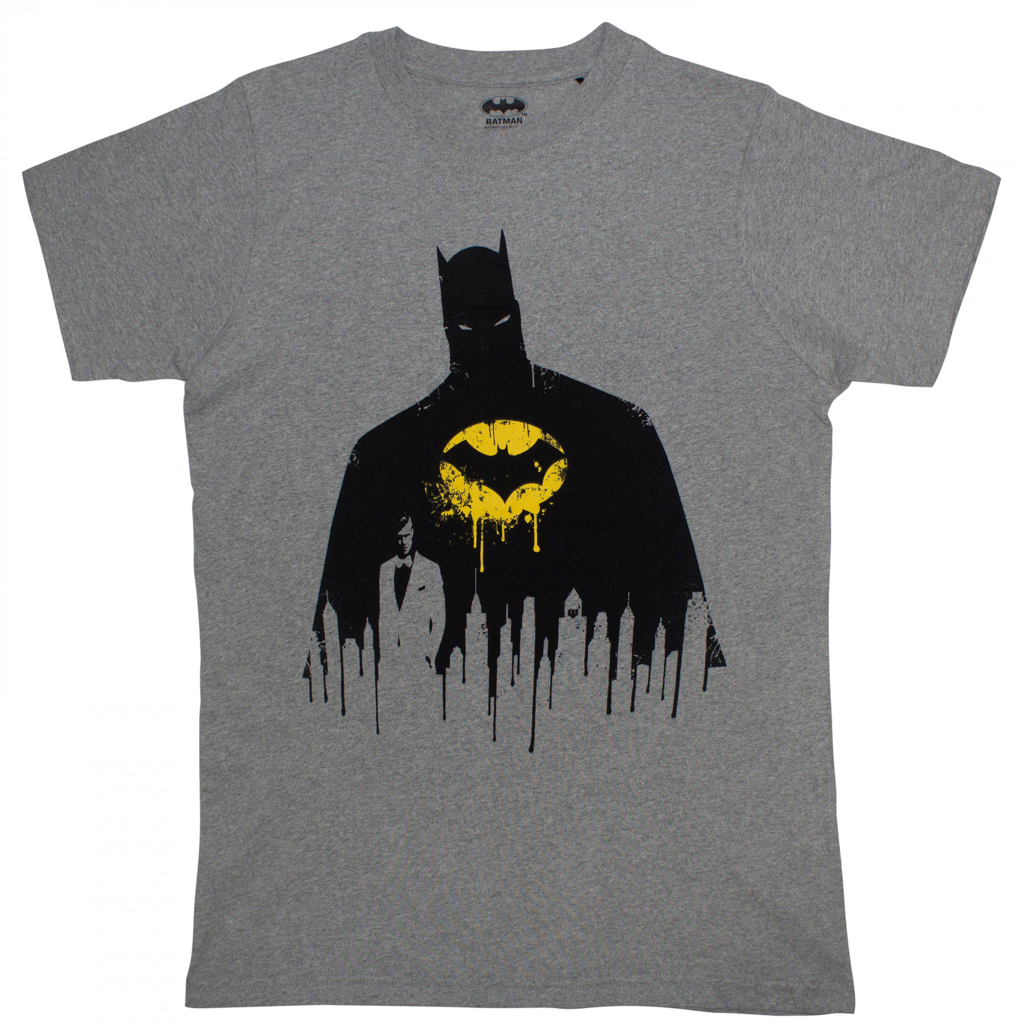 Batman Silhouette Drip of Gotham City T-Shirt, Grey