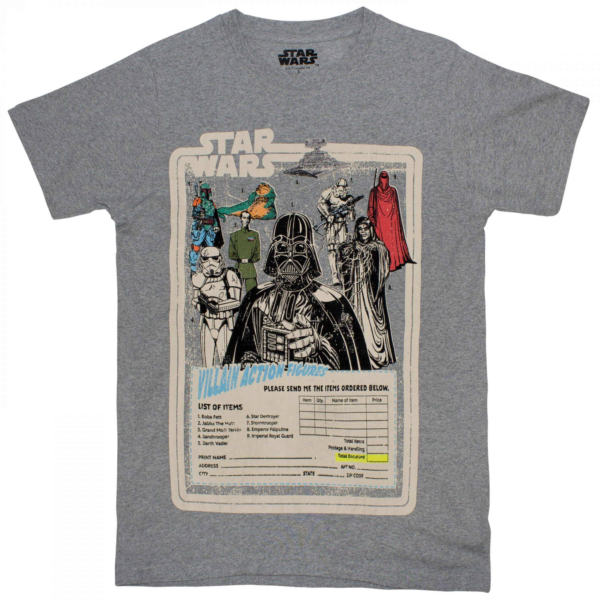 Star Wars Villain Action Figures Order T-Shirt, Grey