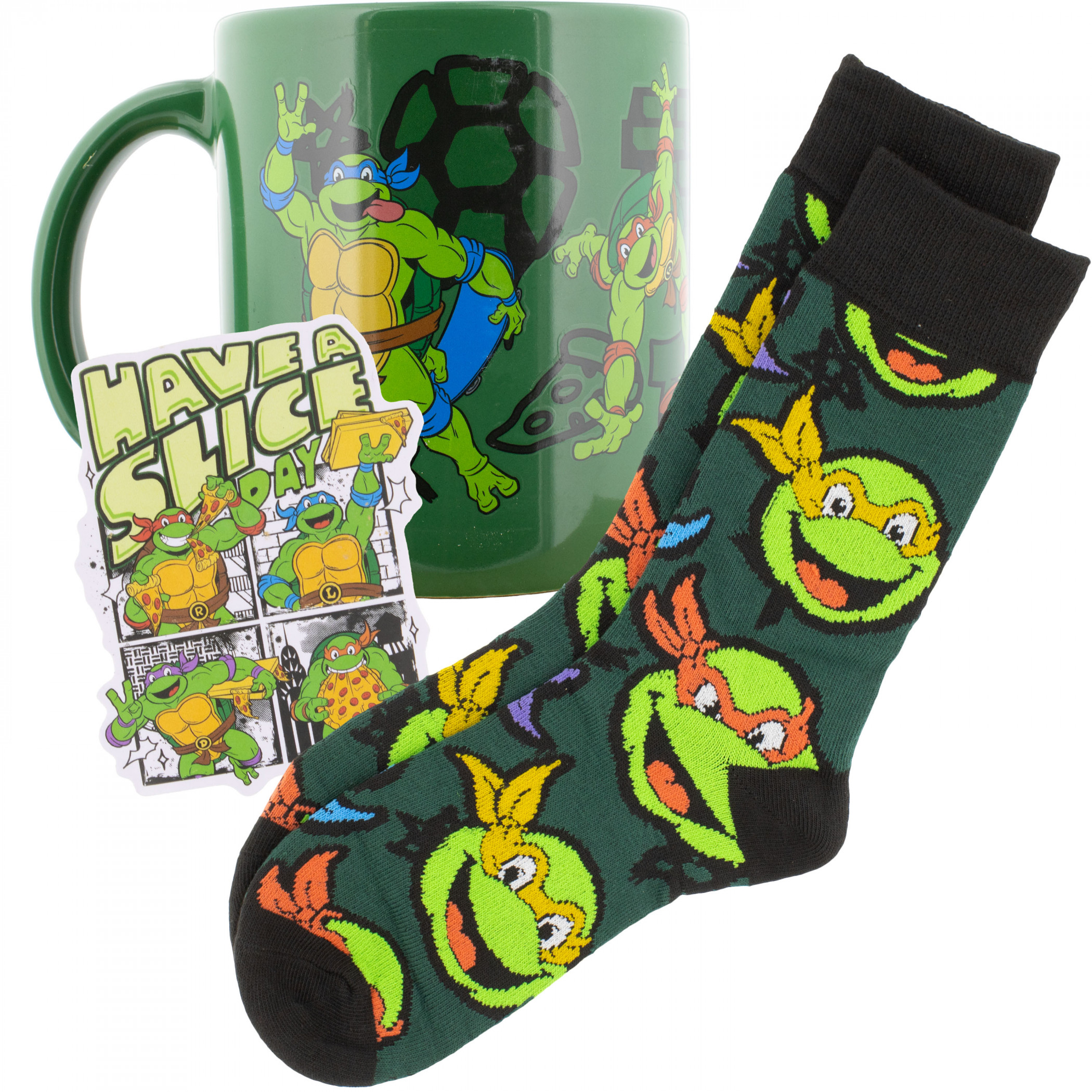 Teenage Mutant Ninja Turtles Socks Sticker and Mug Bundle, Green