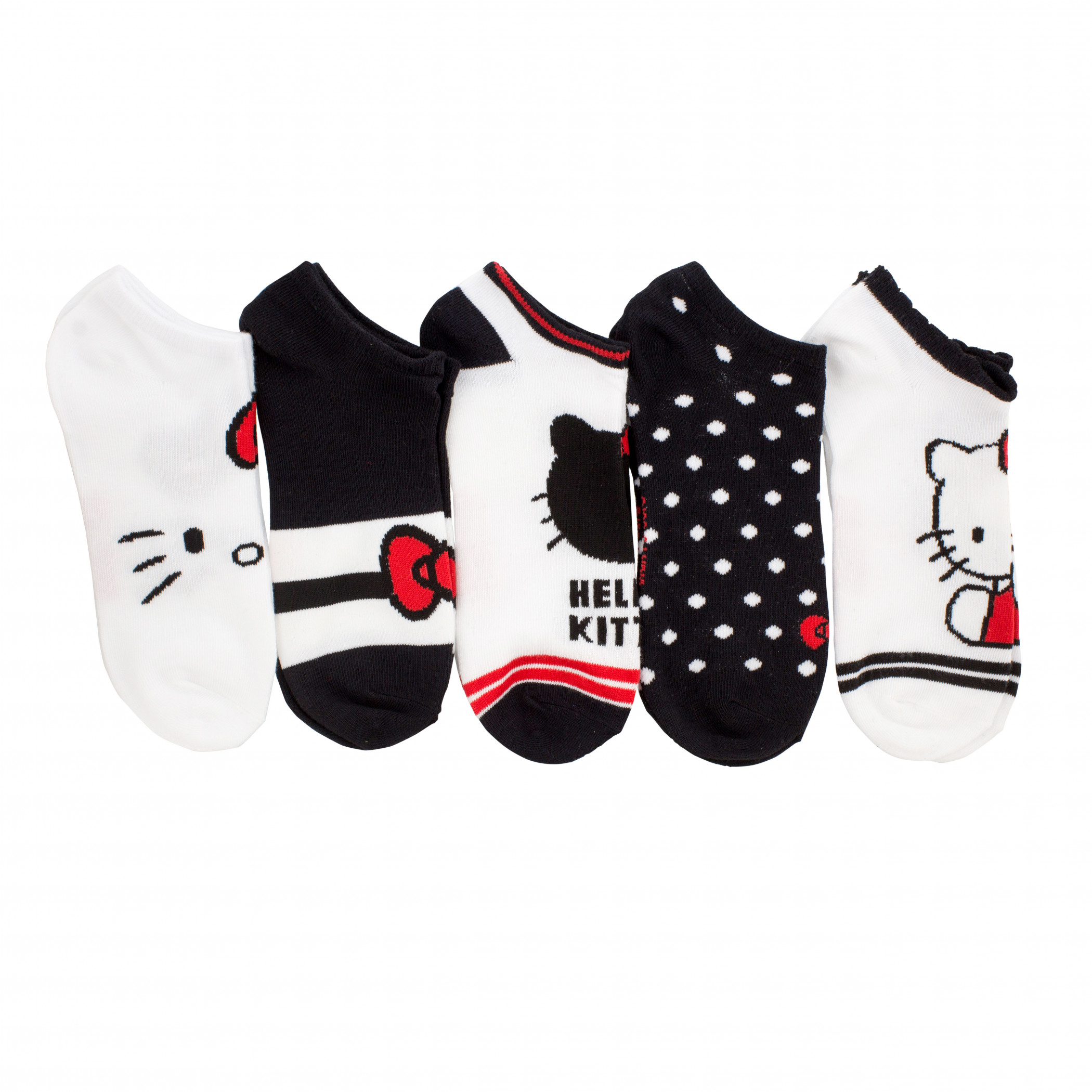 Hello Kitty Polka Dots and Stripes 5-Pack No Show Socks, Multi-Color