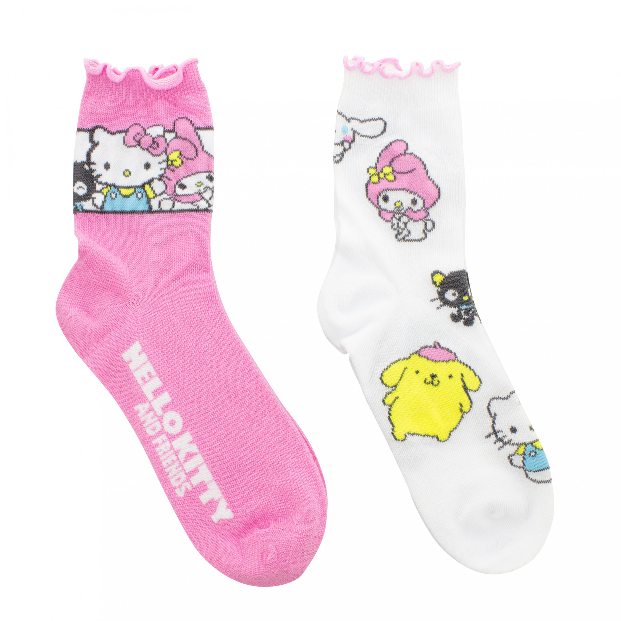 Hello Kitty and Friends Sanrio Women's Ribbed Lettuce Socks 2-Pack, Multi-Color