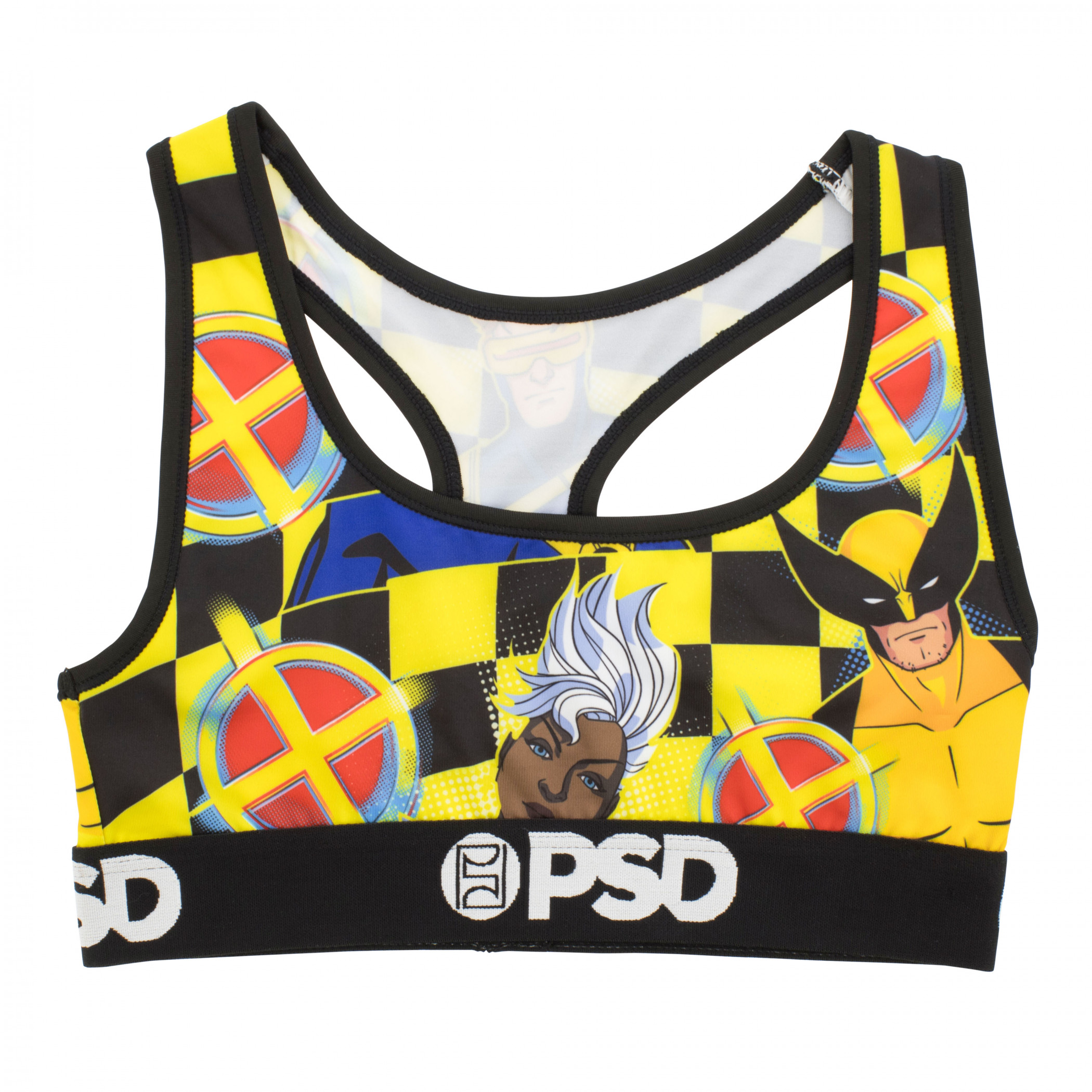 X-Men Animated Checkered PSD Sports Bra, Yellow
