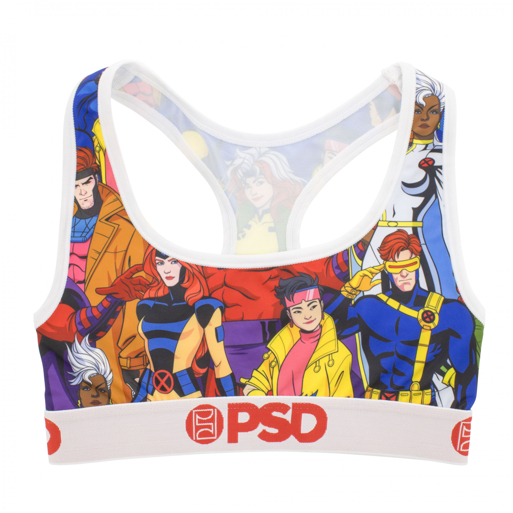 X-Men Squad Collage PSD Sports Bra, Multi-Color