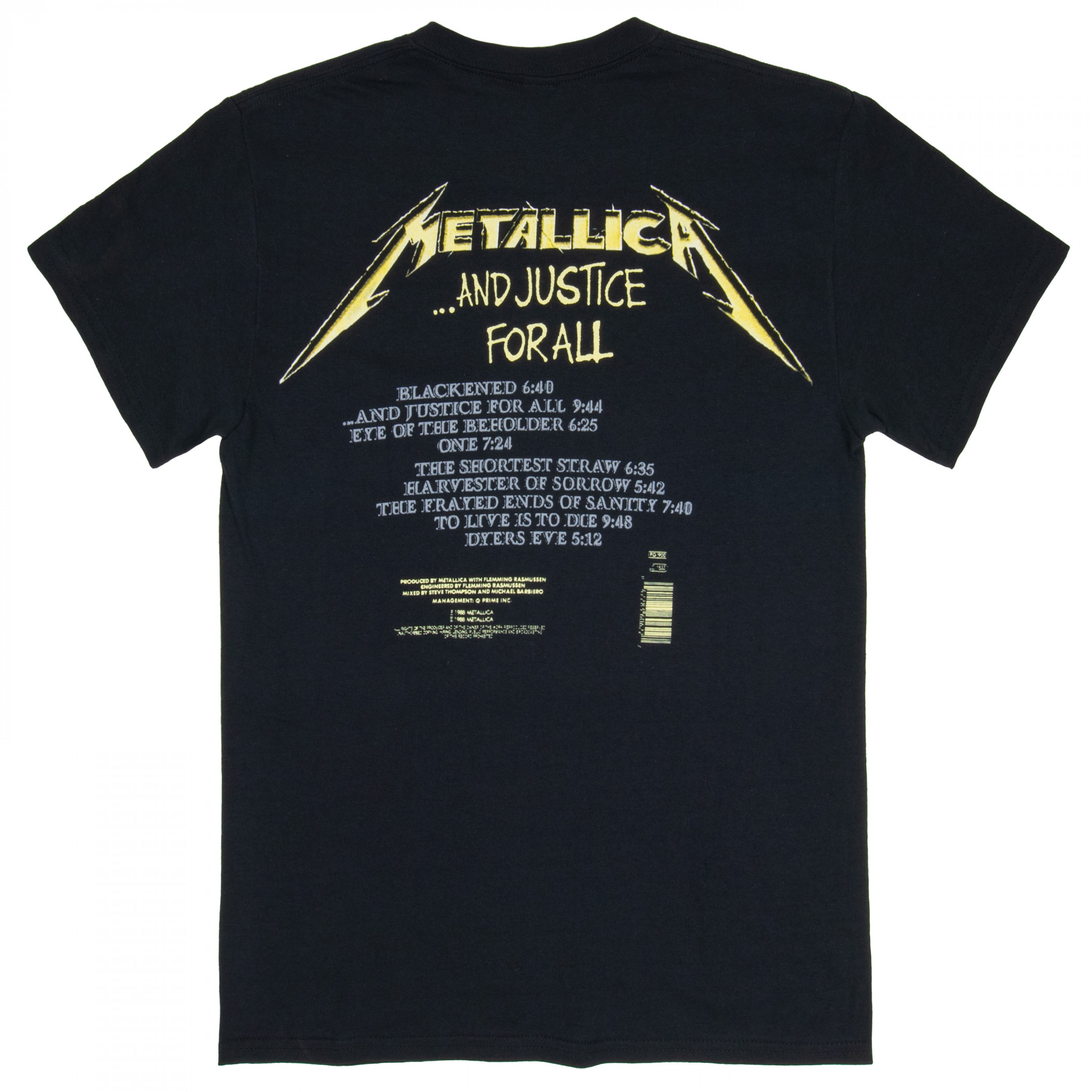Metallica And Justice For All Track List Front and Back Print T-Shirt