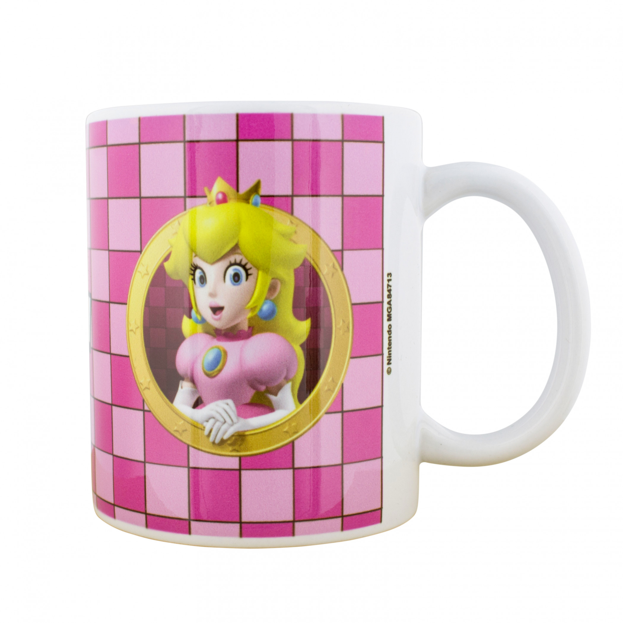 Super Mario Bros. Princess Peach Checkered 11 oz. Ceramic Mug, Pink