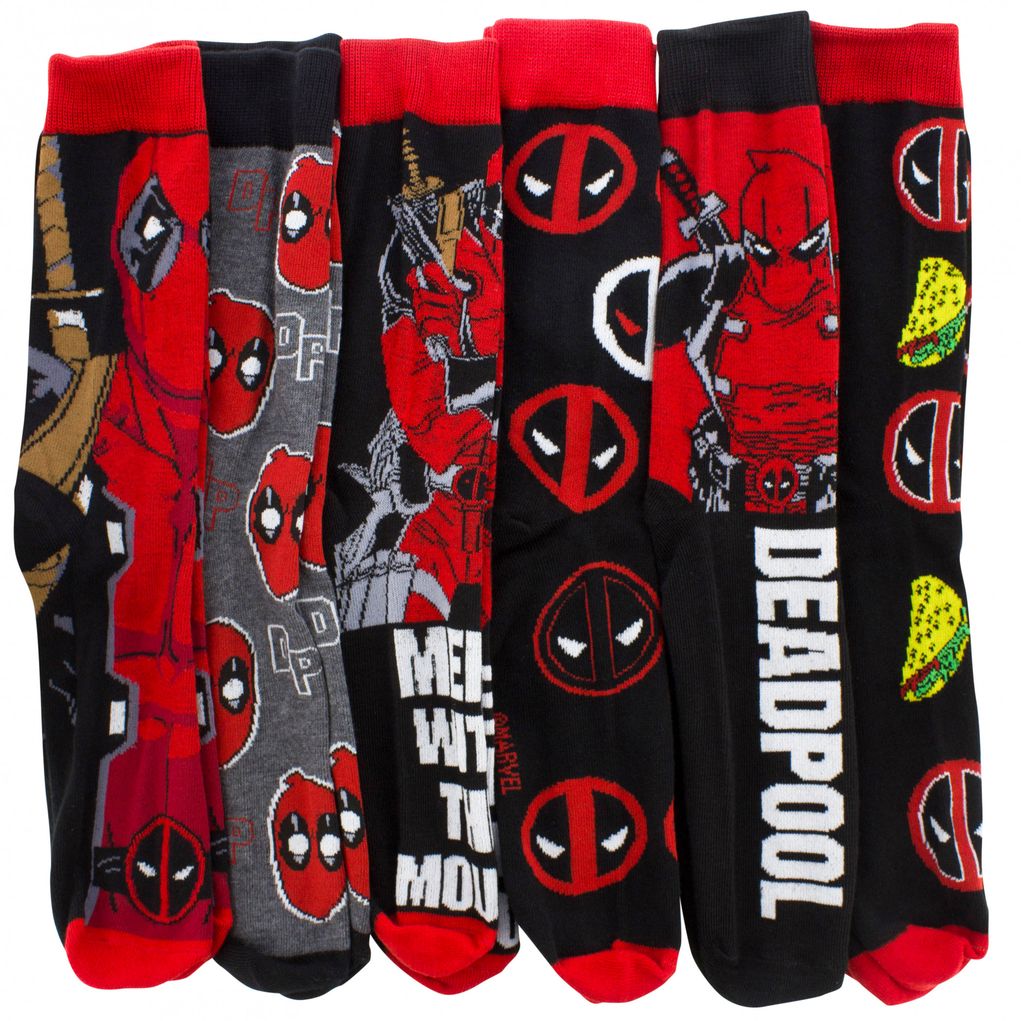 Deadpool Merc with The Mouth 6-Pack Crew Socks Set, Multi-Color