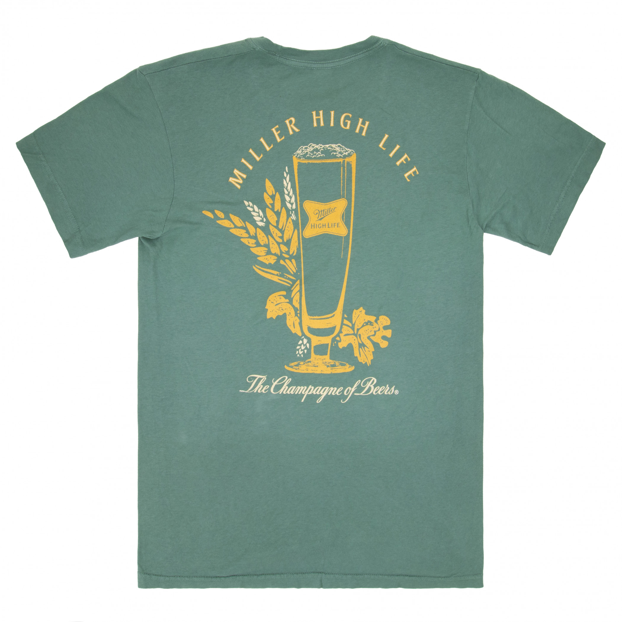 Miller High Life The Champagne of Beers Garment Dyed Green Front and Back T-Shirt