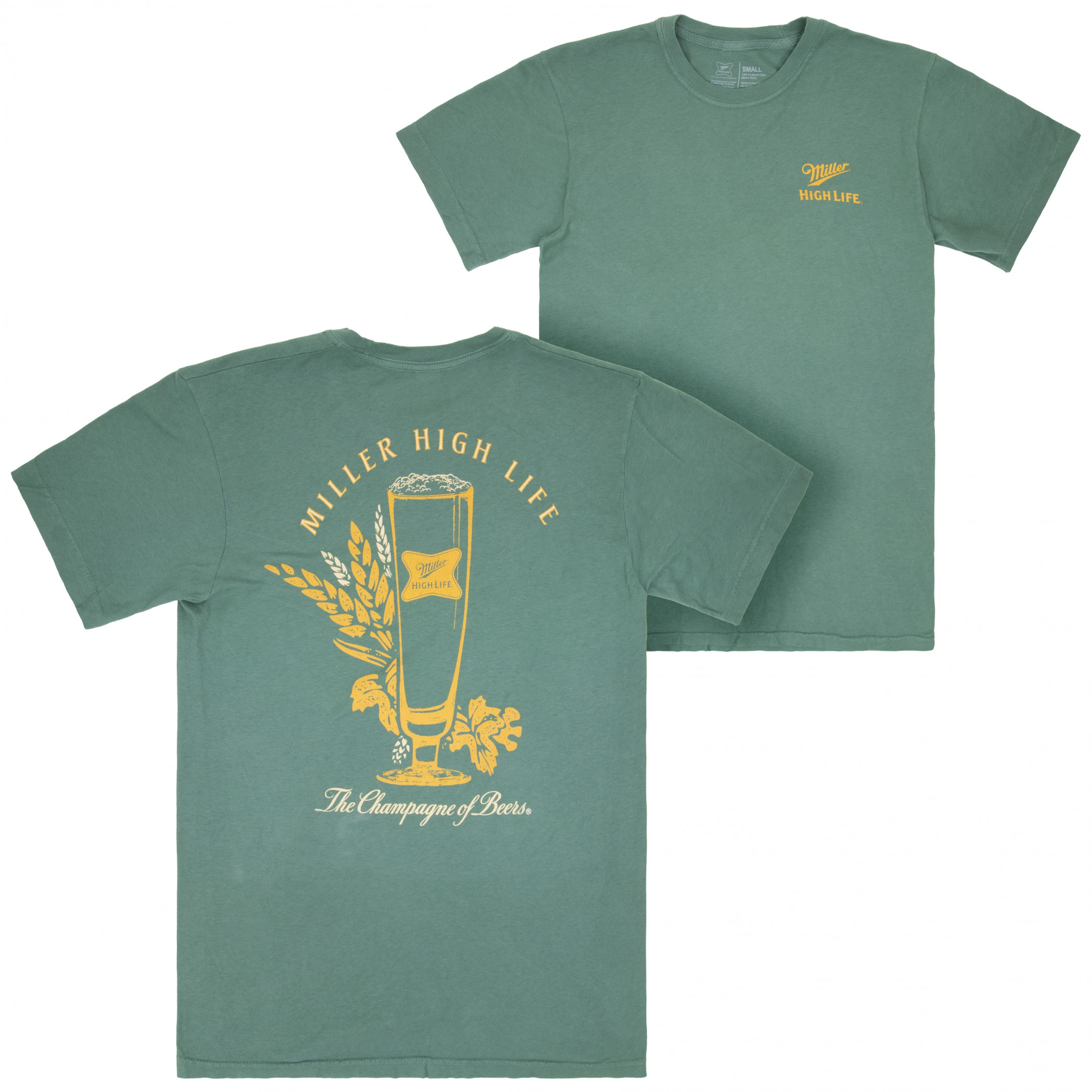 Miller High Life The Champagne of Beers Garment Dyed Green Front and Back T-Shirt