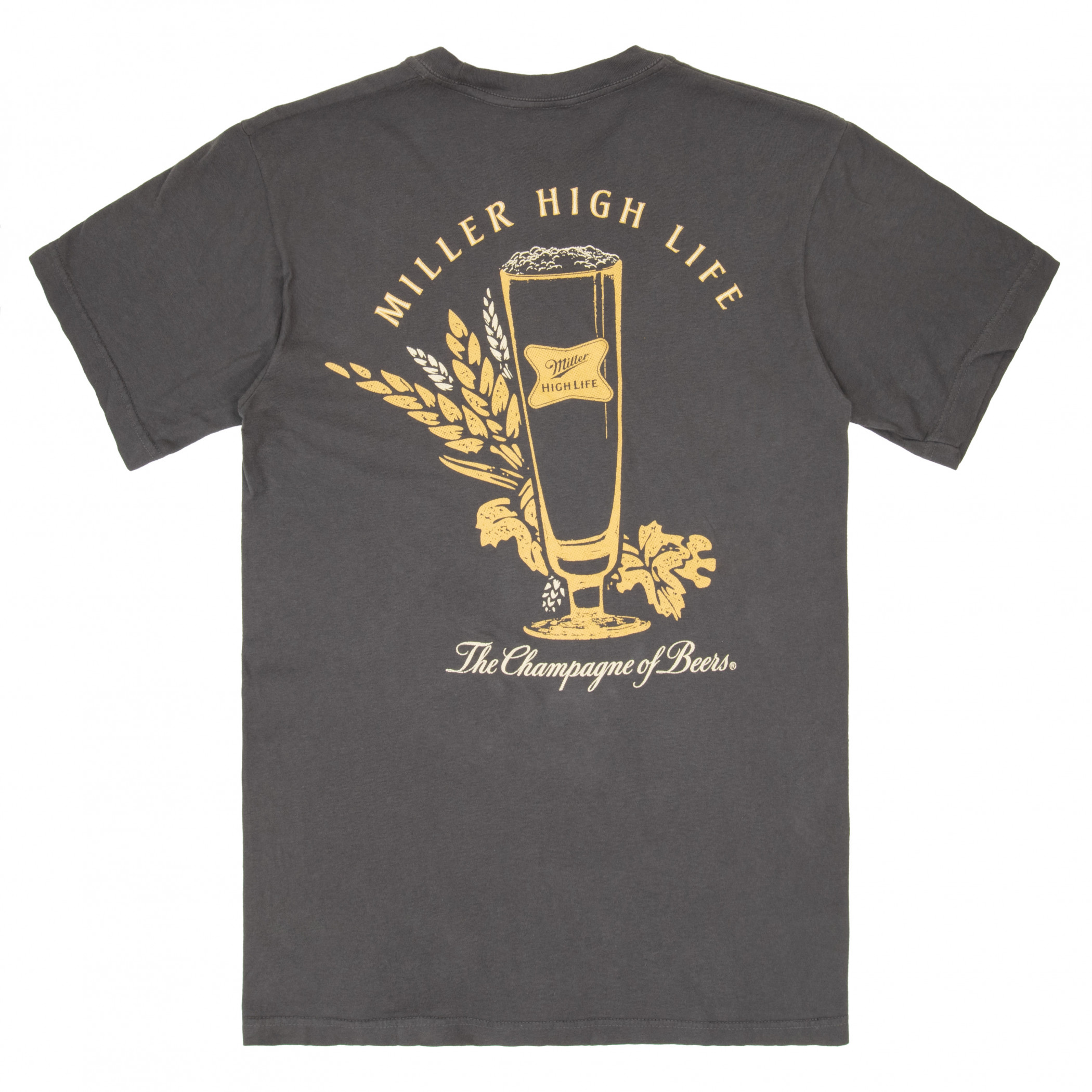 Miller High Life The Champagne of Beers Garment Dyed Grey Front and Back T-Shirt