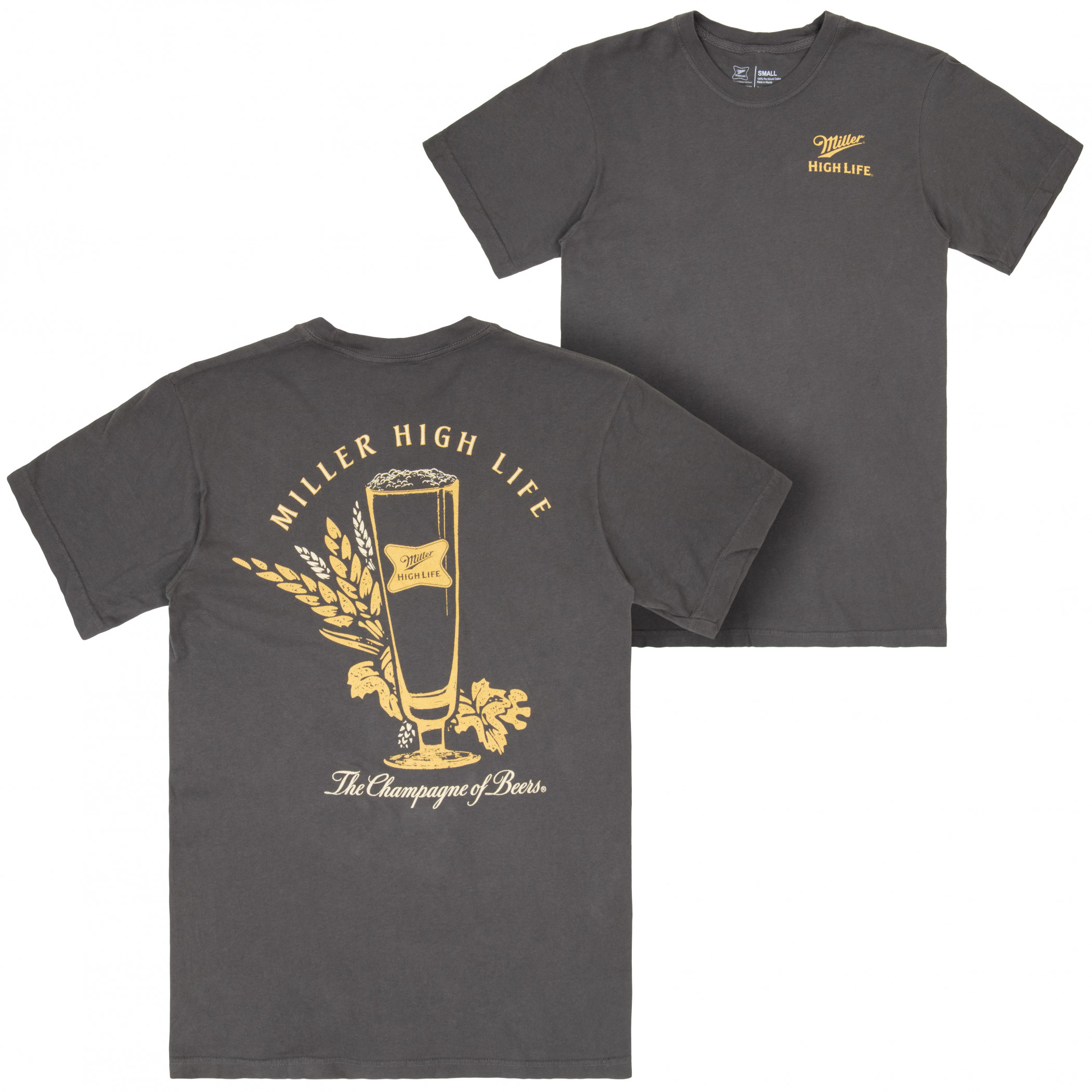Miller High Life The Champagne of Beers Garment Dyed Grey Front and Back T-Shirt