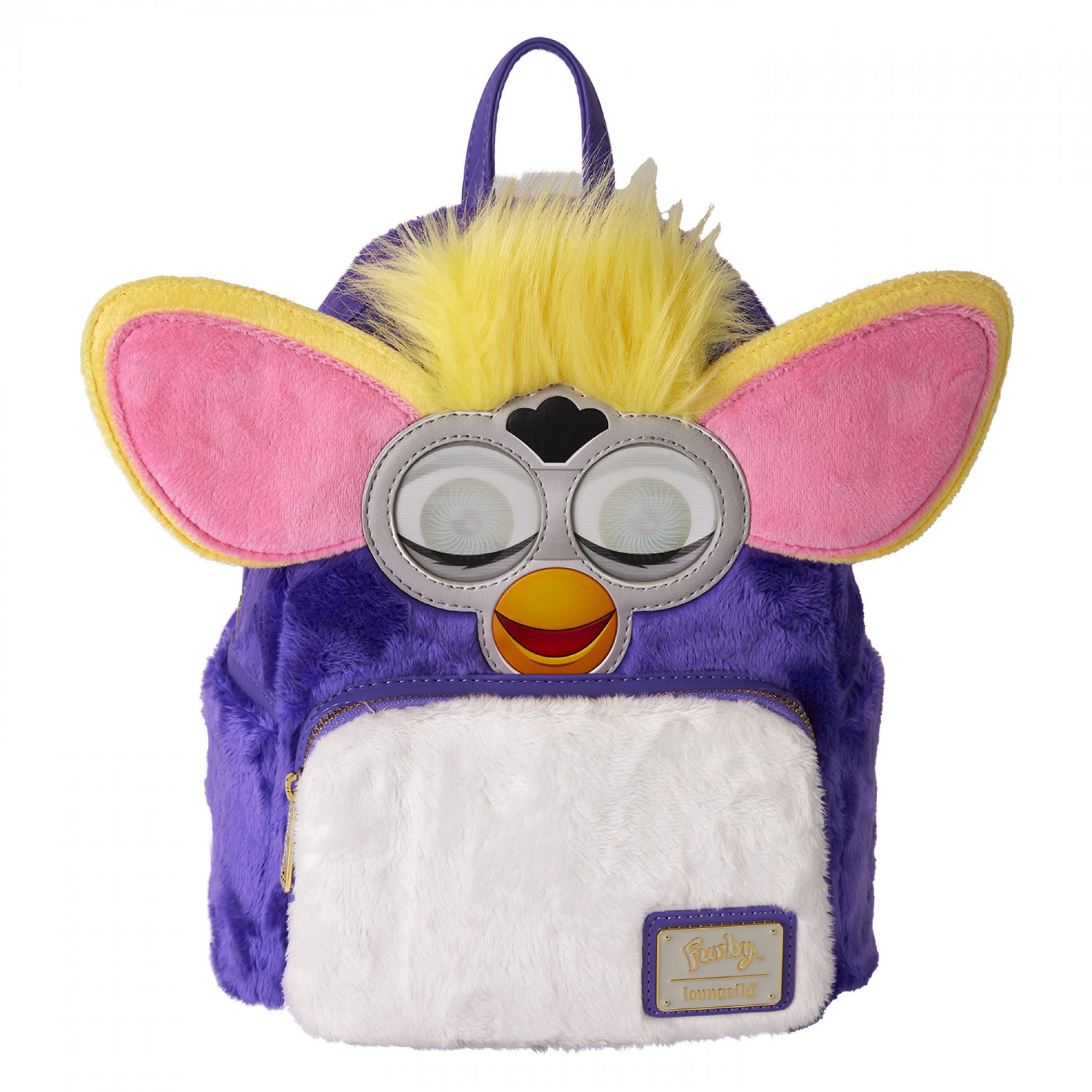 Furby Original Hasbro with Faux Fur Mini Backpack by Loungefly, Purple